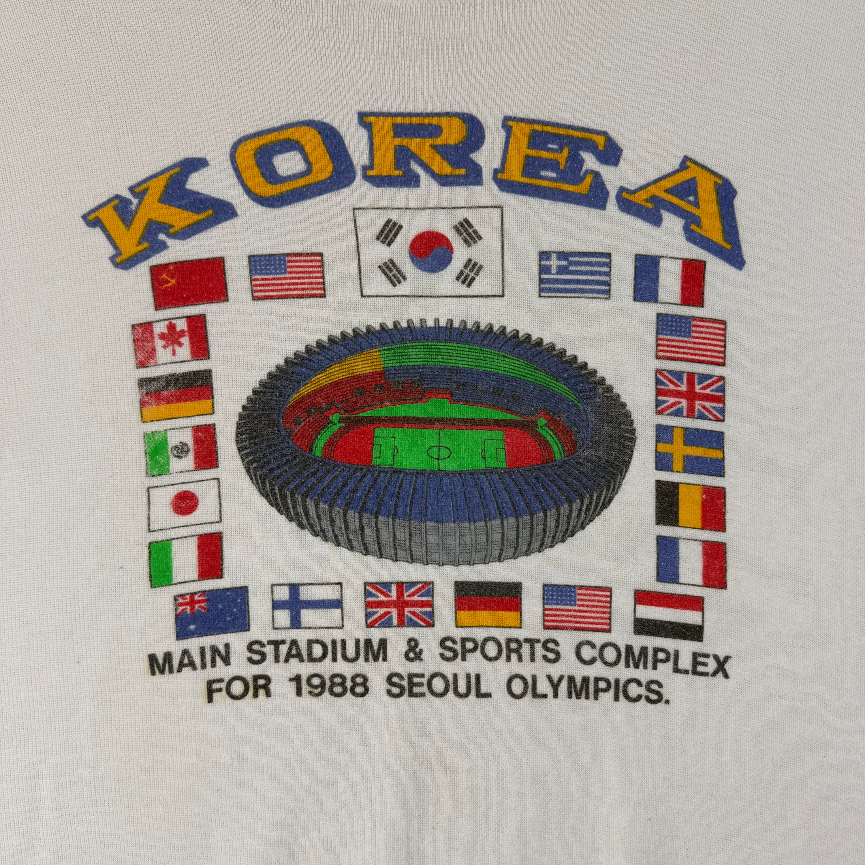 Vintage 1988 Korea Seoul Olympics Crewneck Sweatshirt White (M)