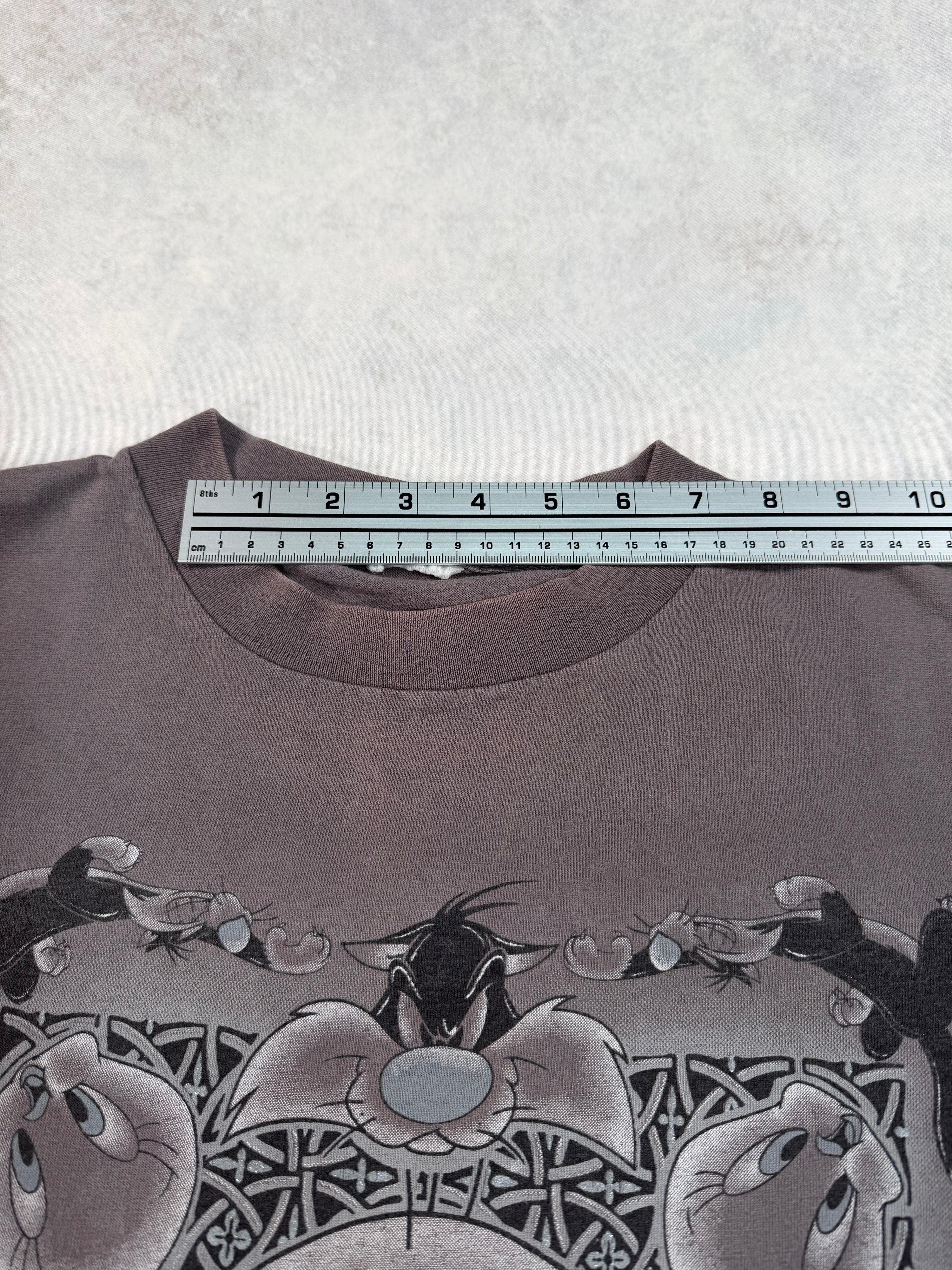 Vintage 1995 Looney Tunes Tweety Bird T-Shirt Faded Grey (L)