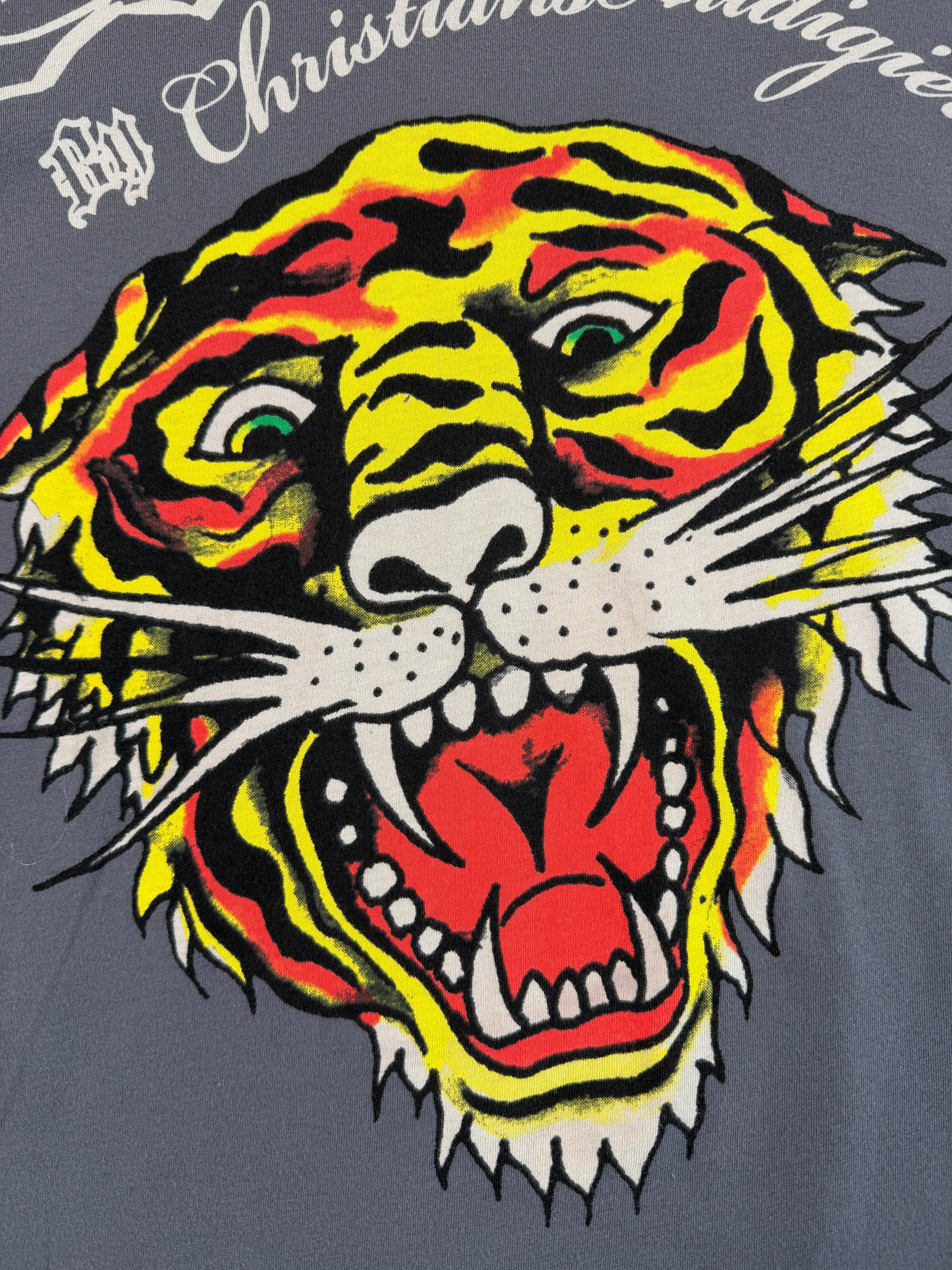 Vintage 2000’s Ed Hardy by Christian Audigier Tiger Longsleeve Shirt Grey (L)