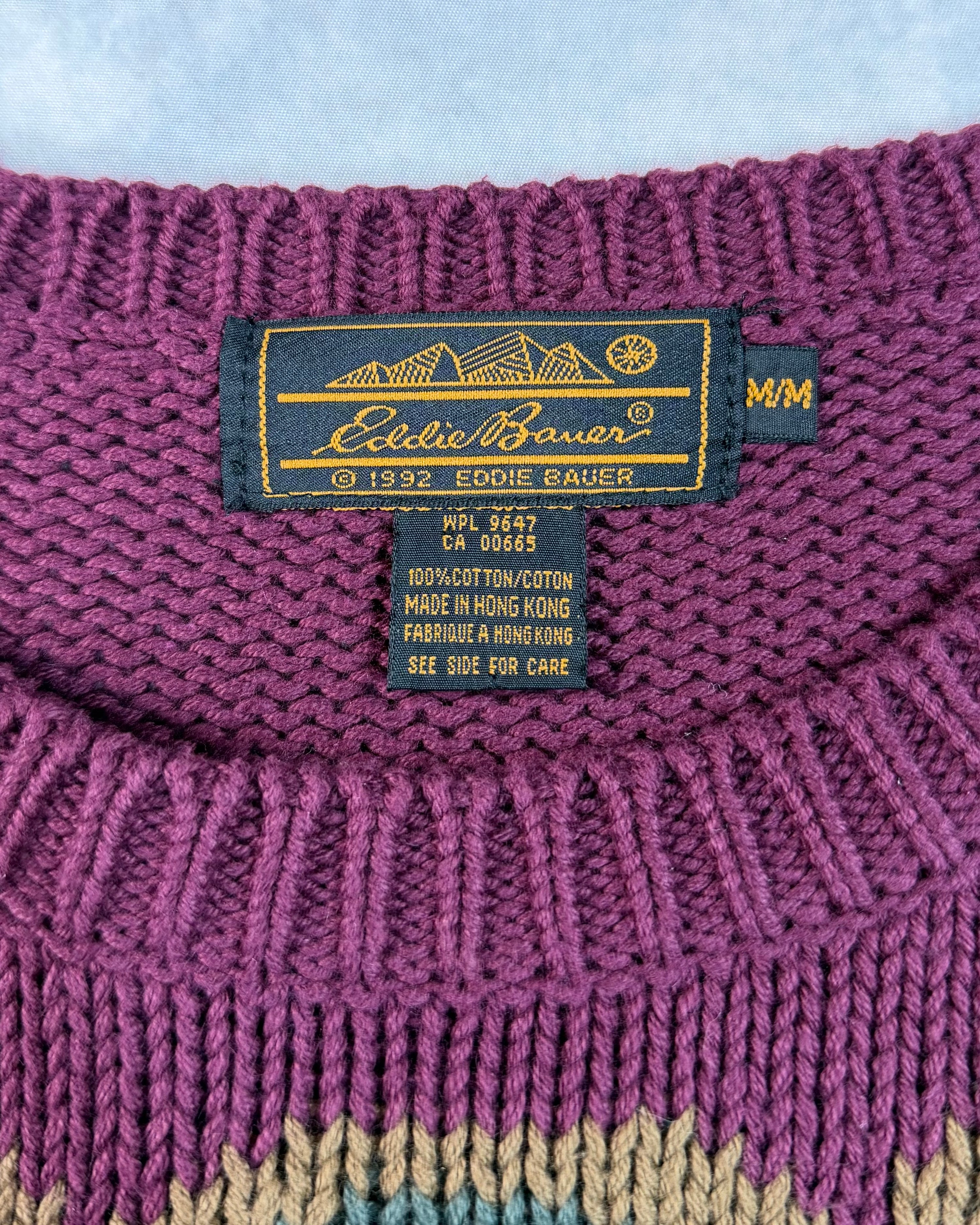 Vintage 1992 Eddie Bauer Knit Flower Sweater Burgundy (M)