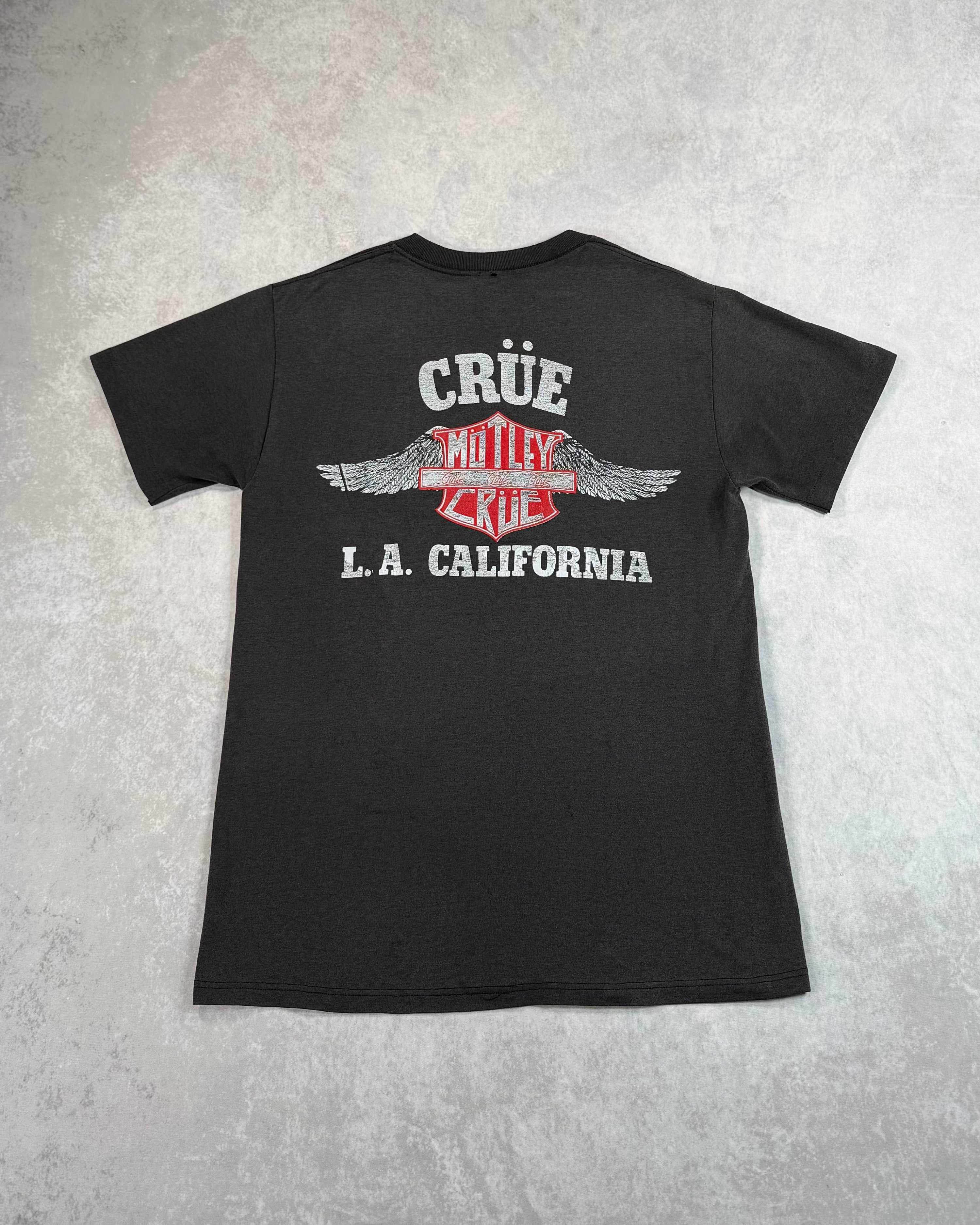 Vintage 1987 Motley Crue “Girls Girls Girls” “LA California” Band T-Shirt Faded Black (S/M)