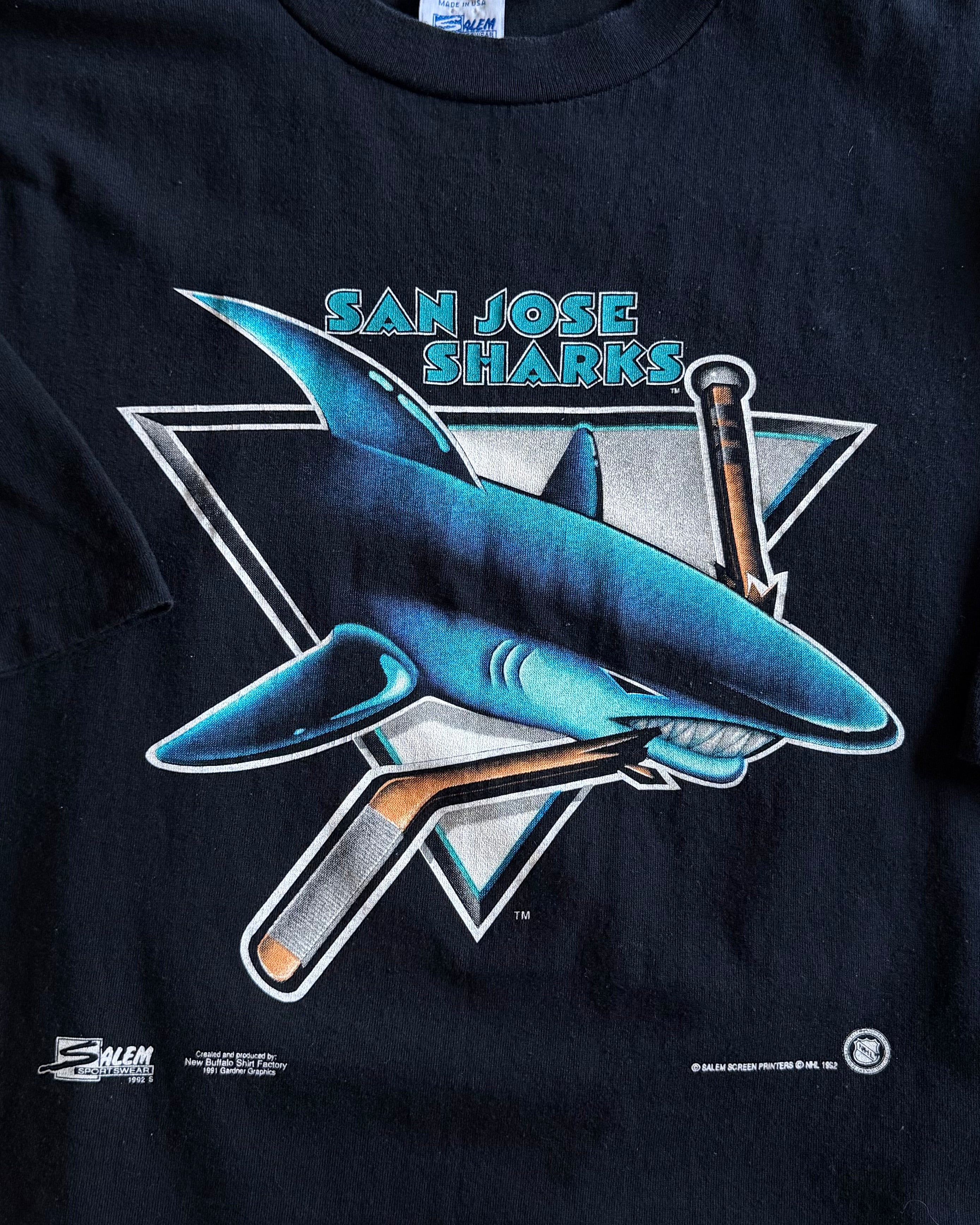 Vintage 1992 San Jose Sharks Salem Sportswear T-Shirt Black (XL)