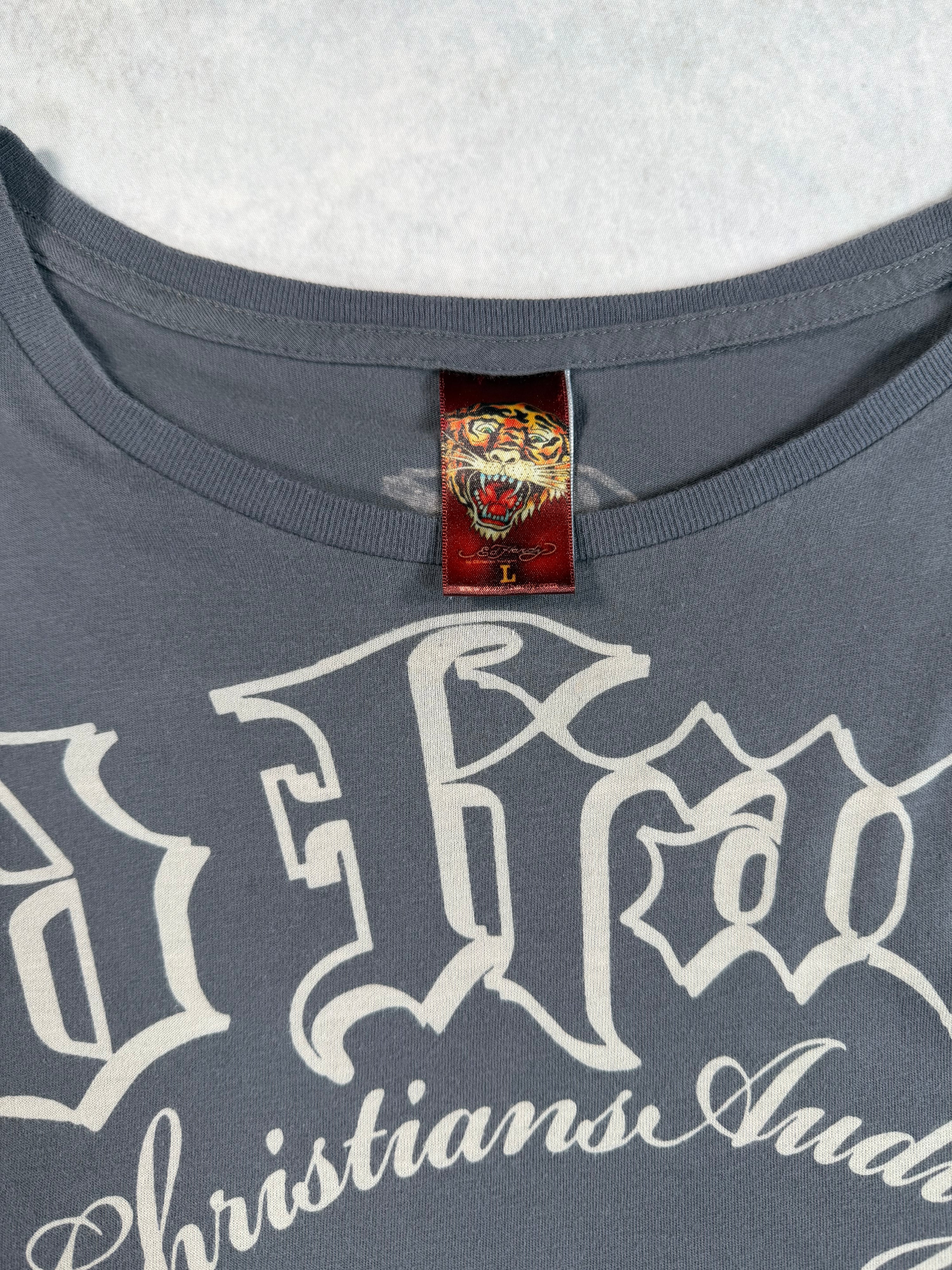 Vintage 2000’s Ed Hardy by Christian Audigier Tiger Longsleeve Shirt Grey (L)