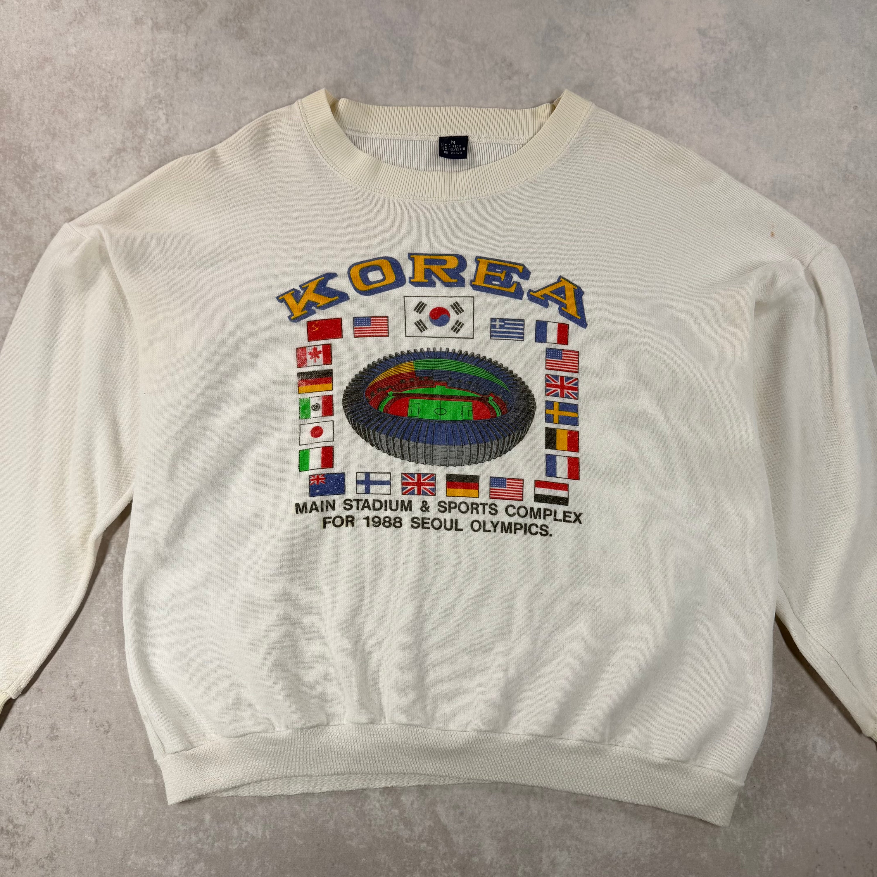 Vintage 1988 Korea Seoul Olympics Crewneck Sweatshirt White (M)