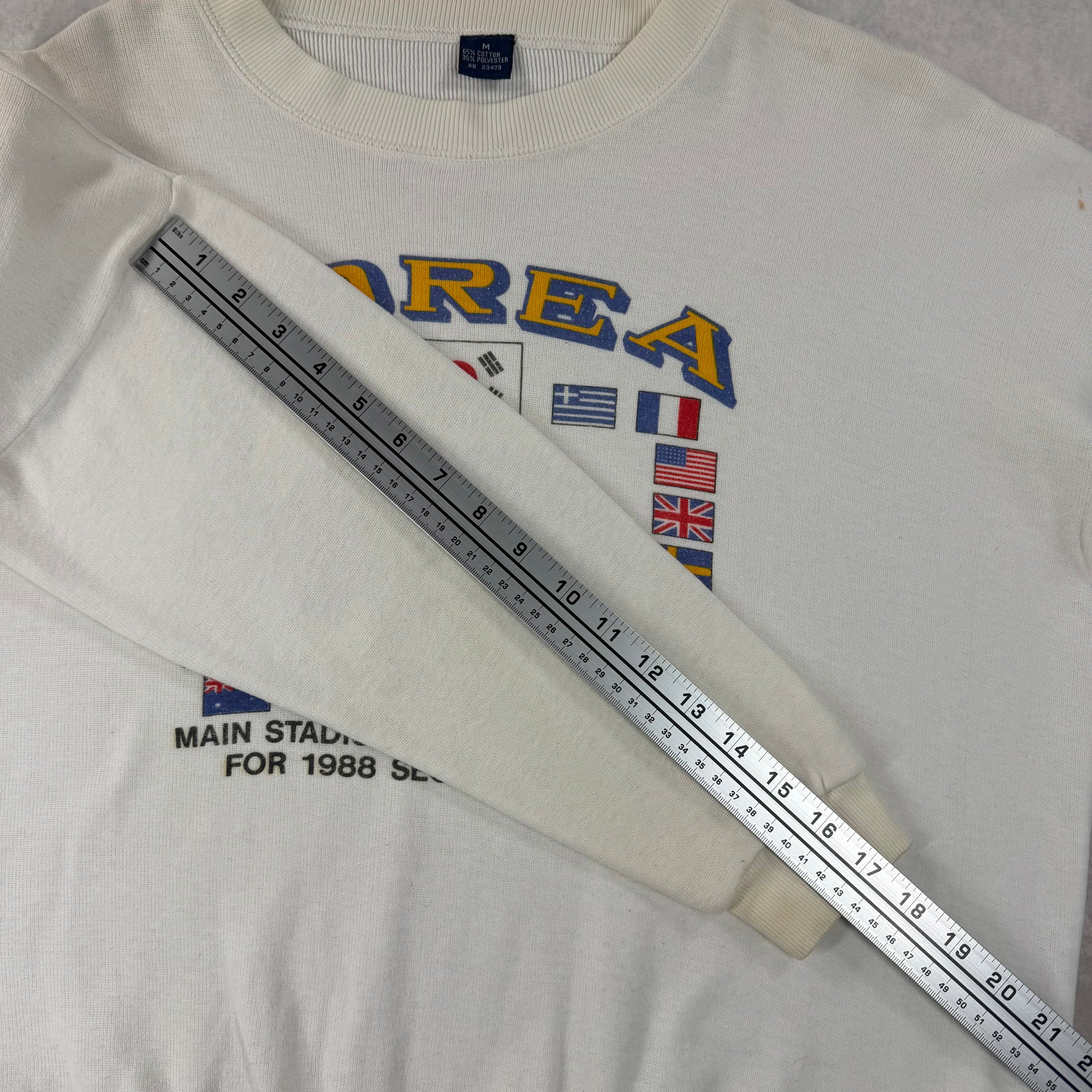 Vintage 1988 Korea Seoul Olympics Crewneck Sweatshirt White (M)