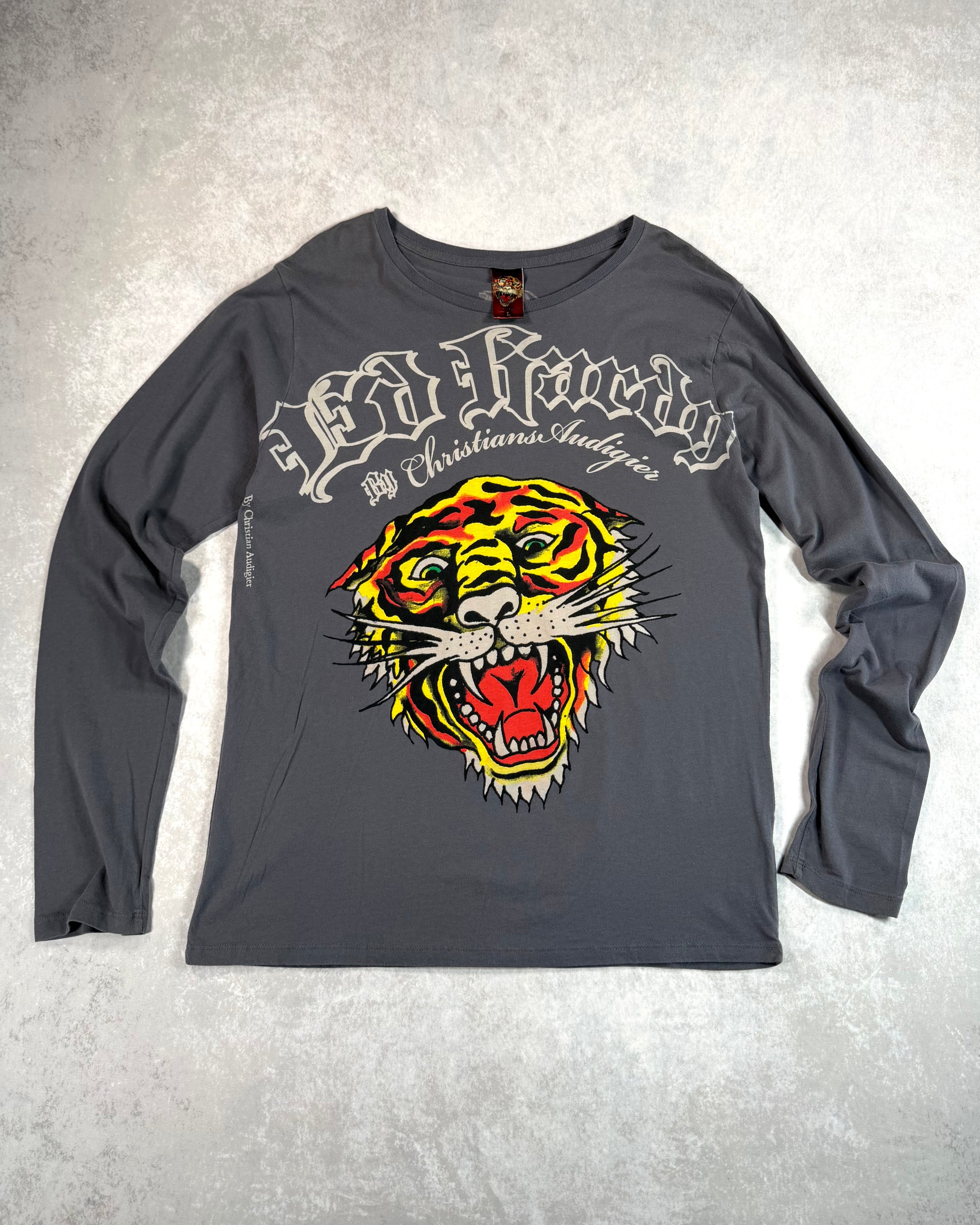 Vintage 2000’s Ed Hardy by Christian Audigier Tiger Longsleeve Shirt Grey (L)