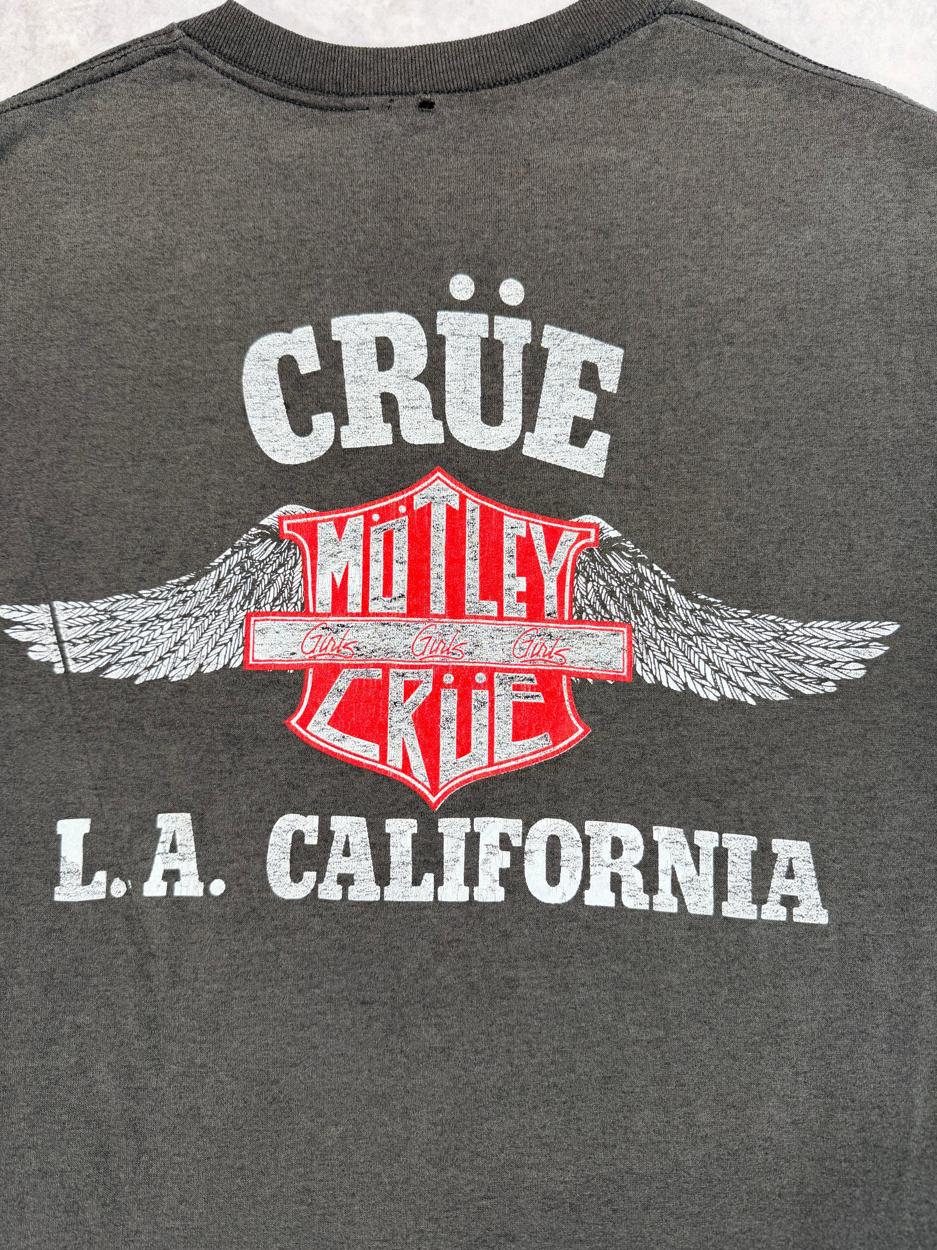 Vintage 1987 Motley Crue “Girls Girls Girls” “LA California” Band T-Shirt Faded Black (S/M)