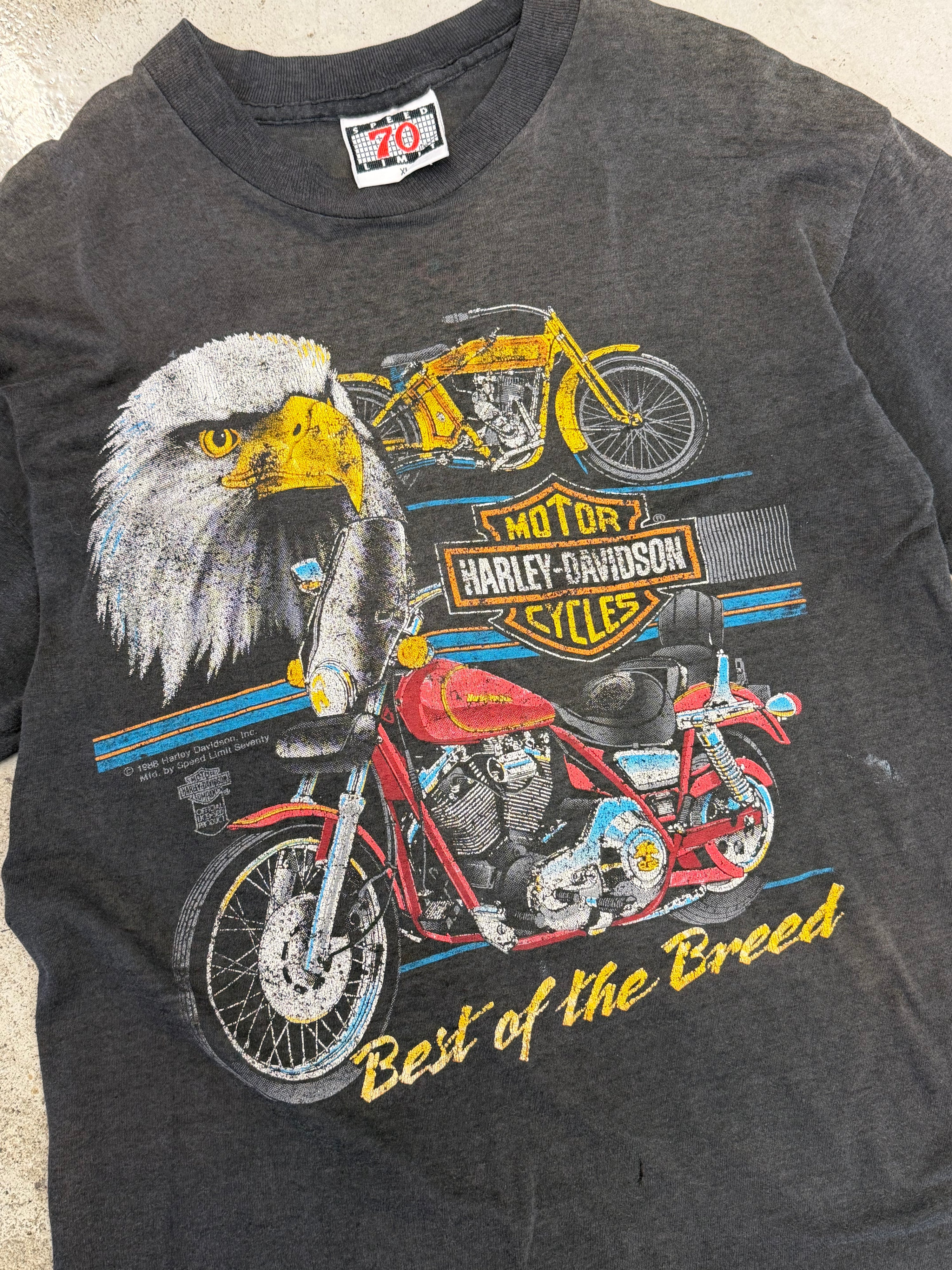 Vintage 1988 Harley Davidson "Best of the Breed" T-Shirt Faded Black (L)