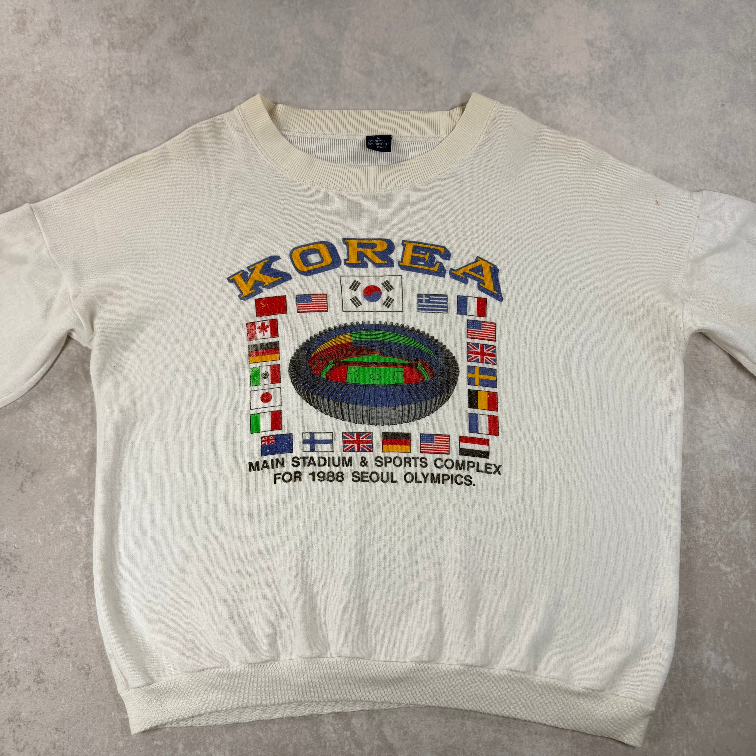 Vintage 1988 Korea Seoul Olympics Crewneck Sweatshirt White (M)