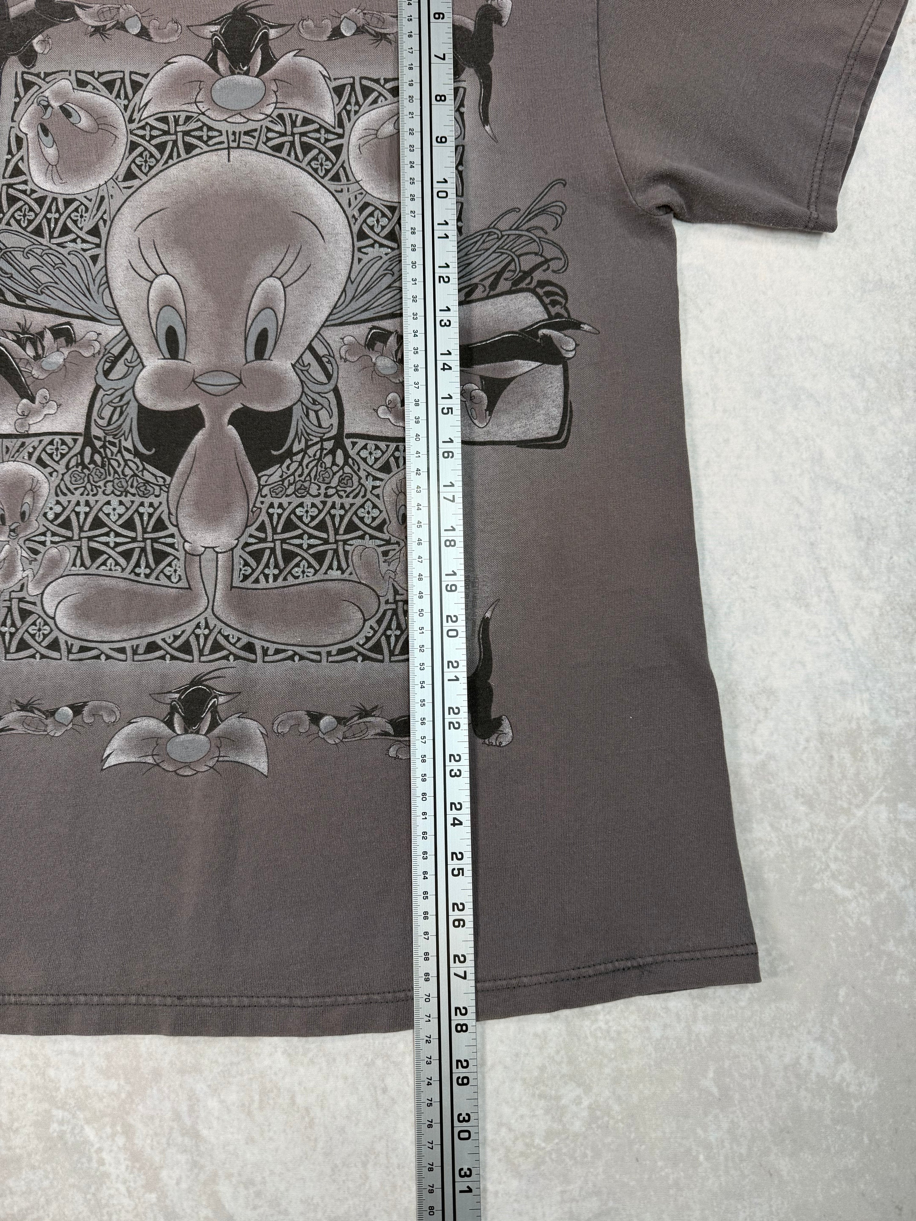 Vintage 1995 Looney Tunes Tweety Bird T-Shirt Faded Grey (L)