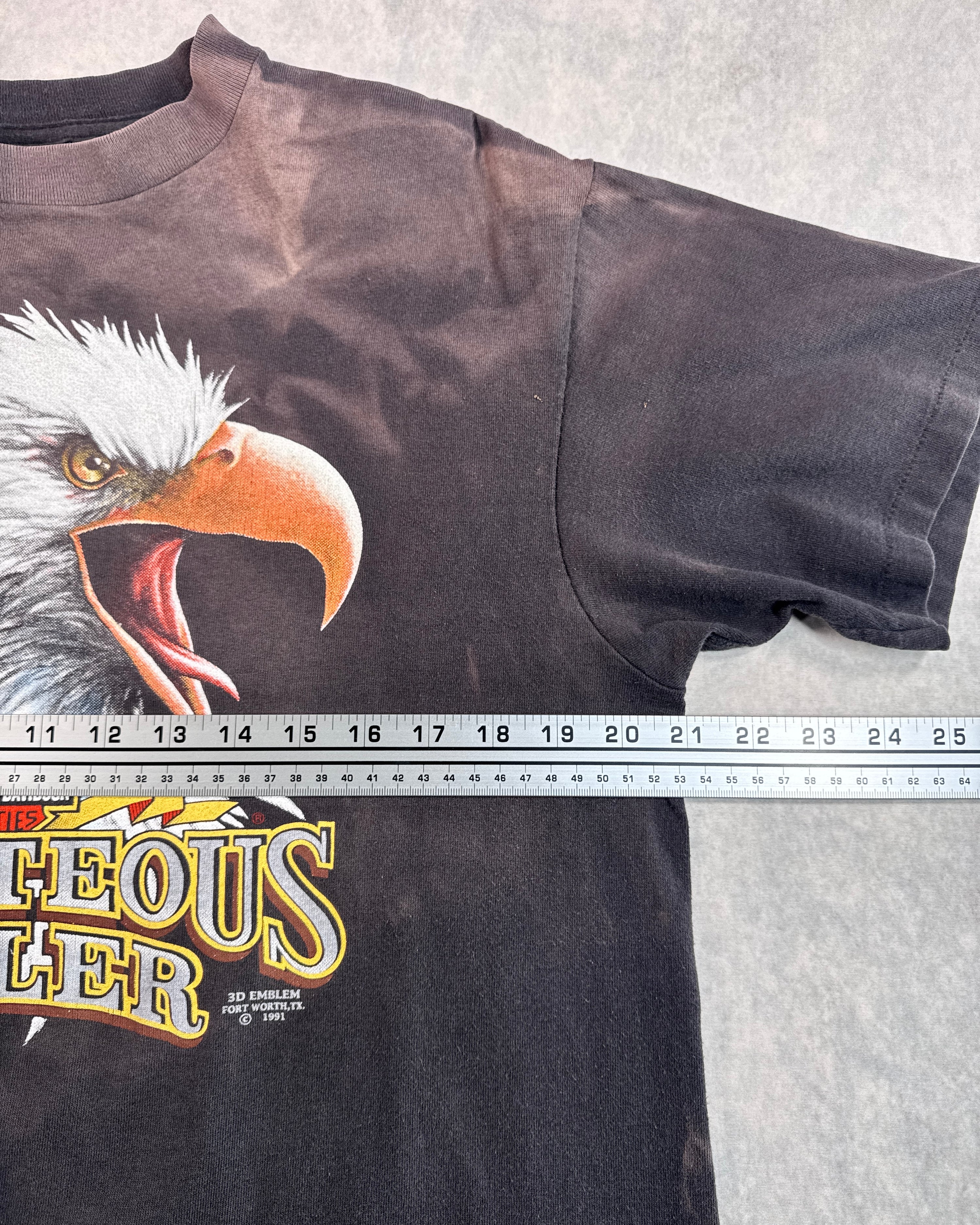 Vintage 1991 Harley Davidson 3D Emblem "Righteous Ruler" Faded T-Shirt (L)
