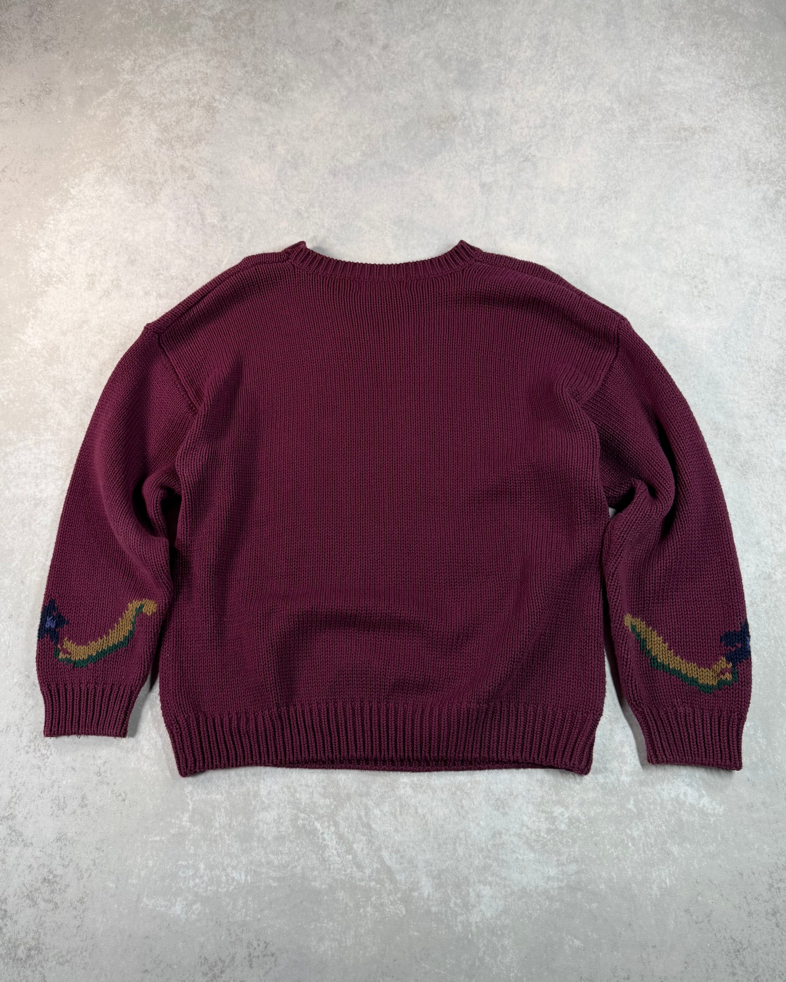 Vintage 1992 Eddie Bauer Knit Flower Sweater Burgundy (M)