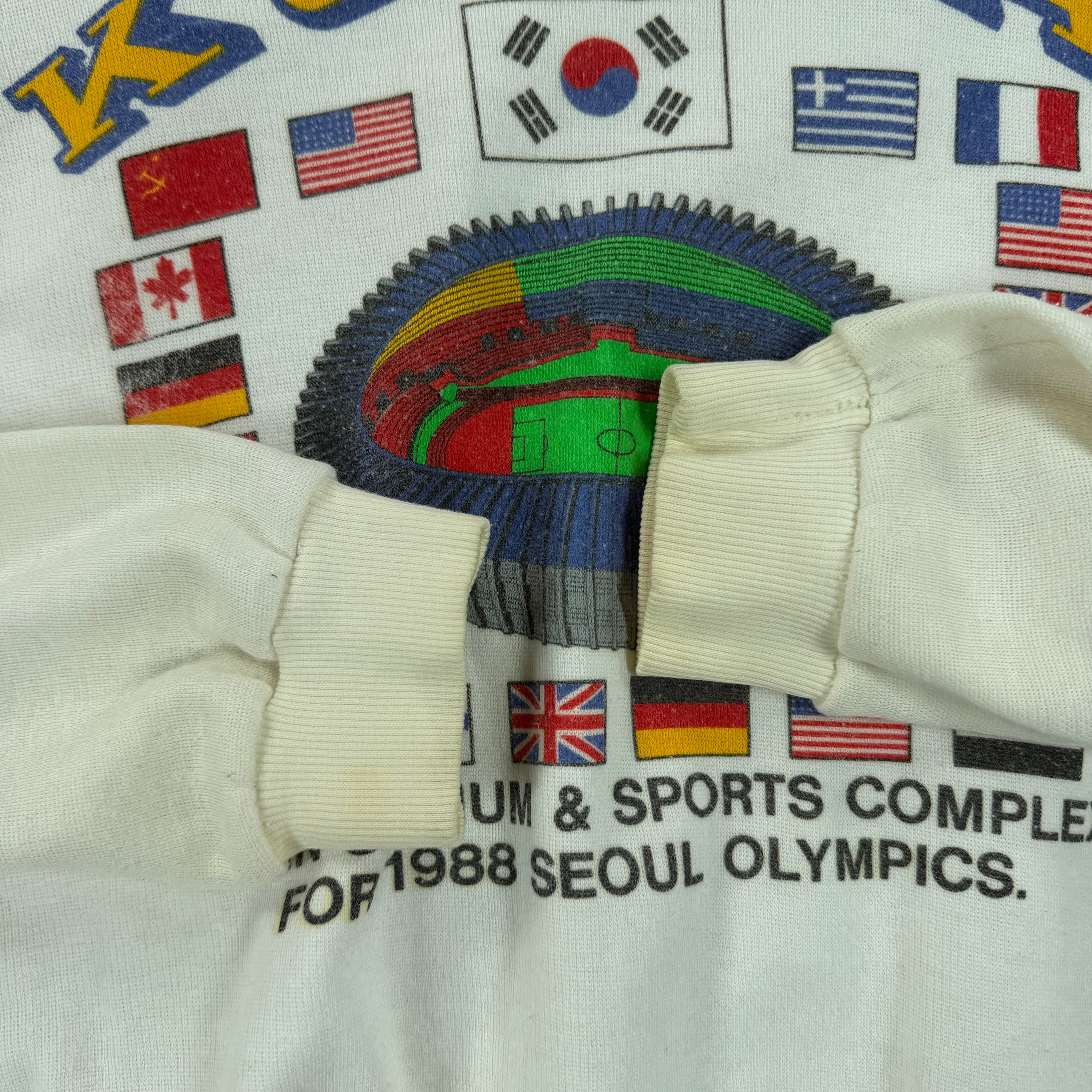 Vintage 1988 Korea Seoul Olympics Crewneck Sweatshirt White (M)