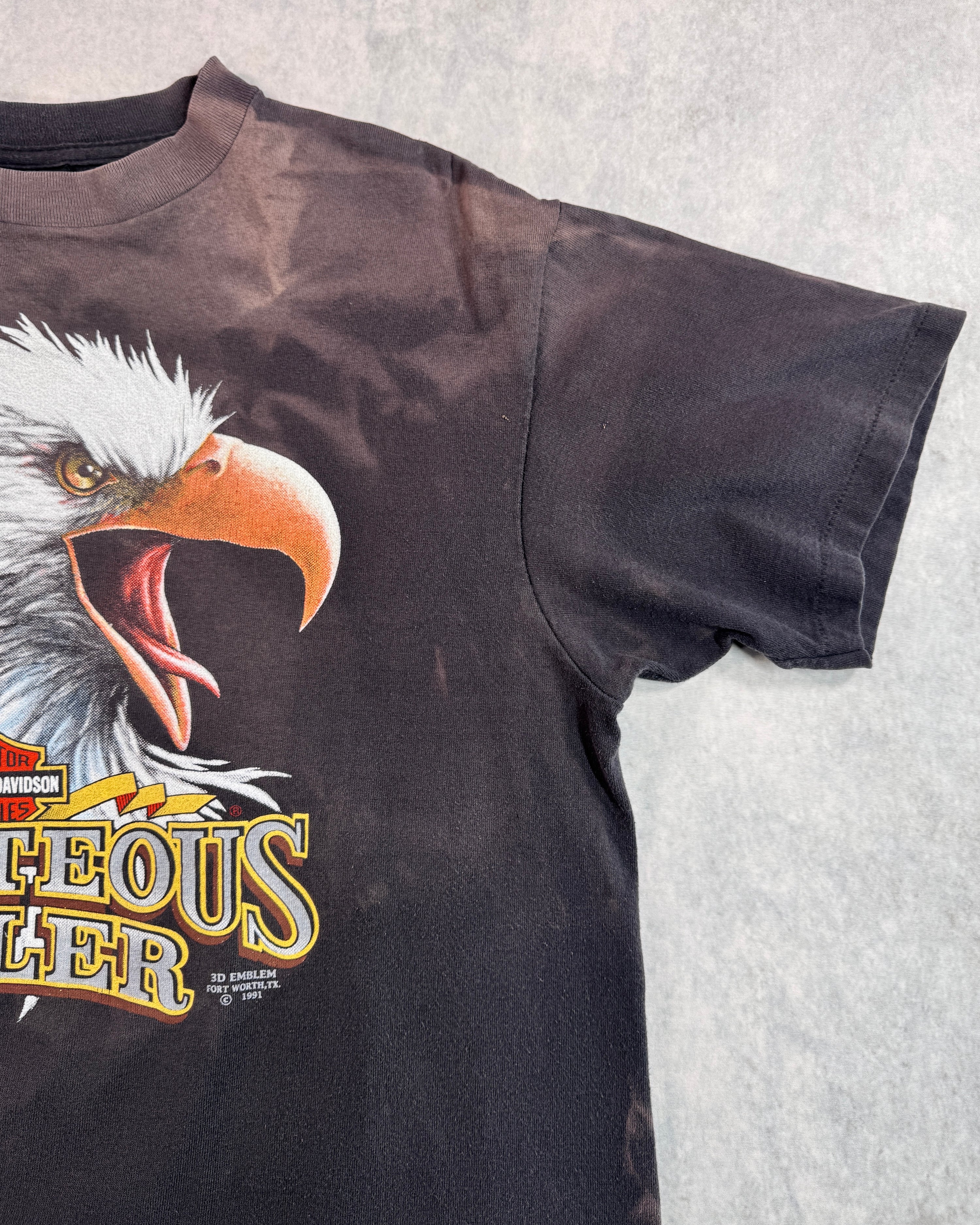 Vintage 1991 Harley Davidson 3D Emblem "Righteous Ruler" Faded T-Shirt (L)