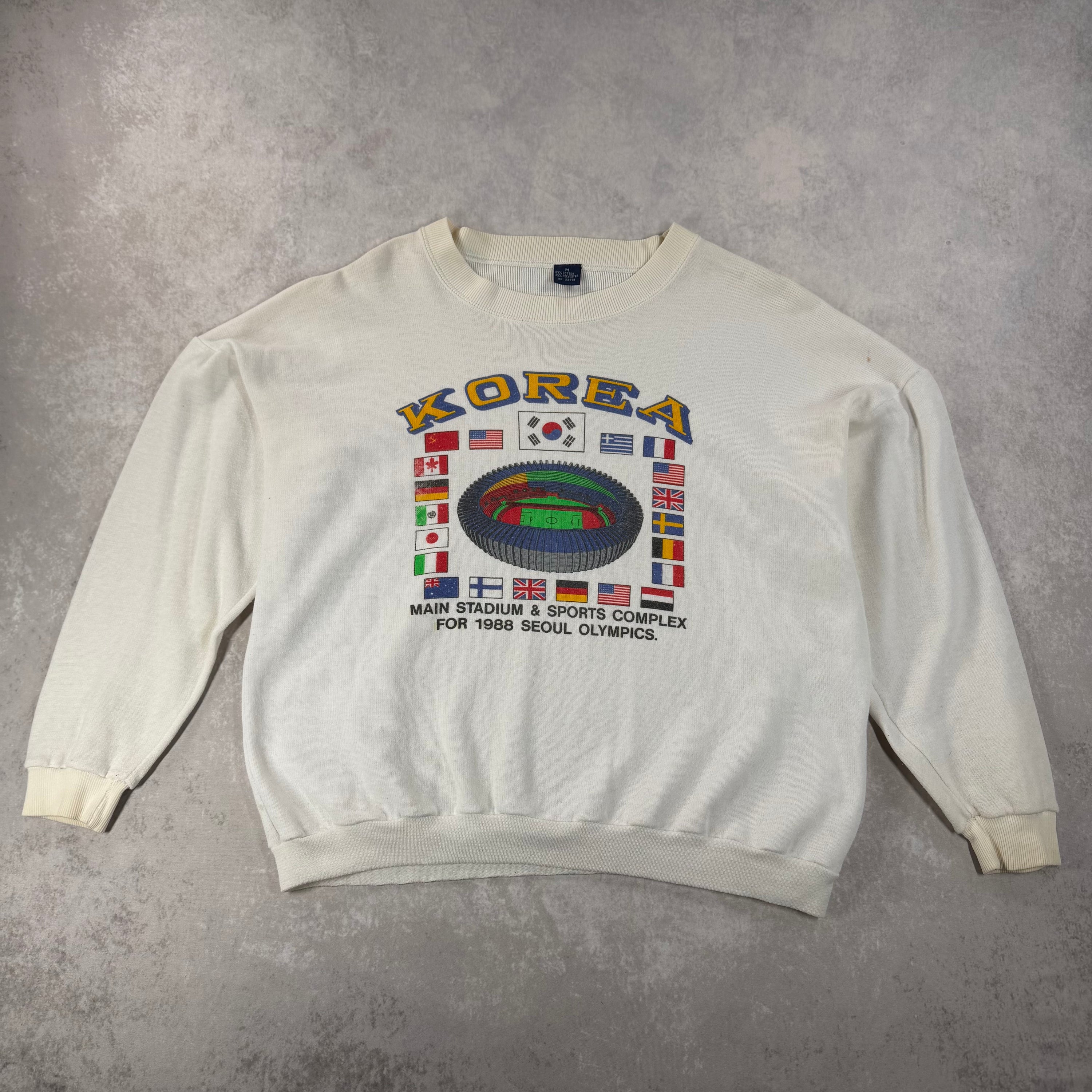 Vintage 1988 Korea Seoul Olympics Crewneck Sweatshirt White (M)