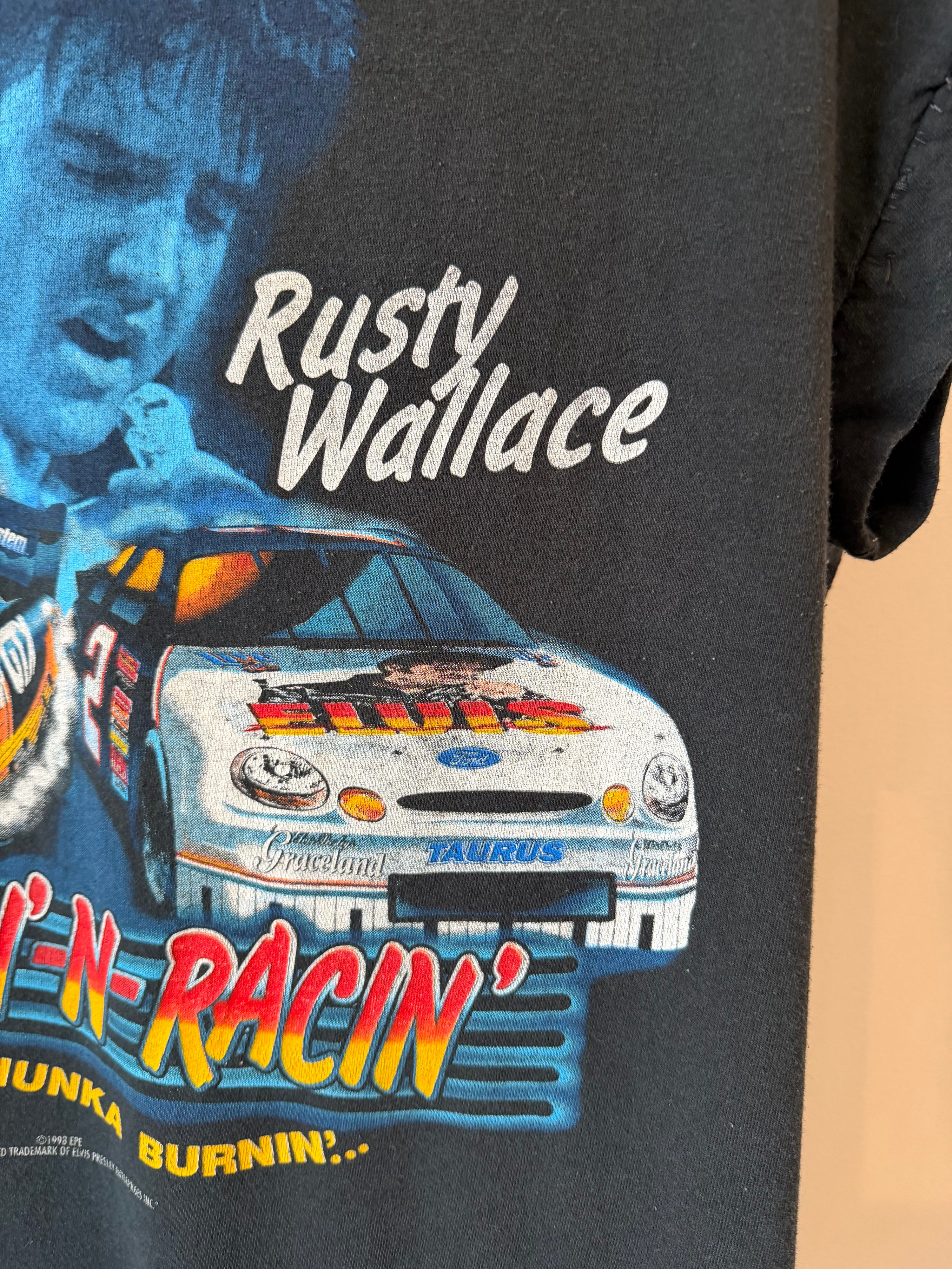 Vintage 1998 Elvis Racing T-Shirt, Rusty Wallace & John Force (XL)