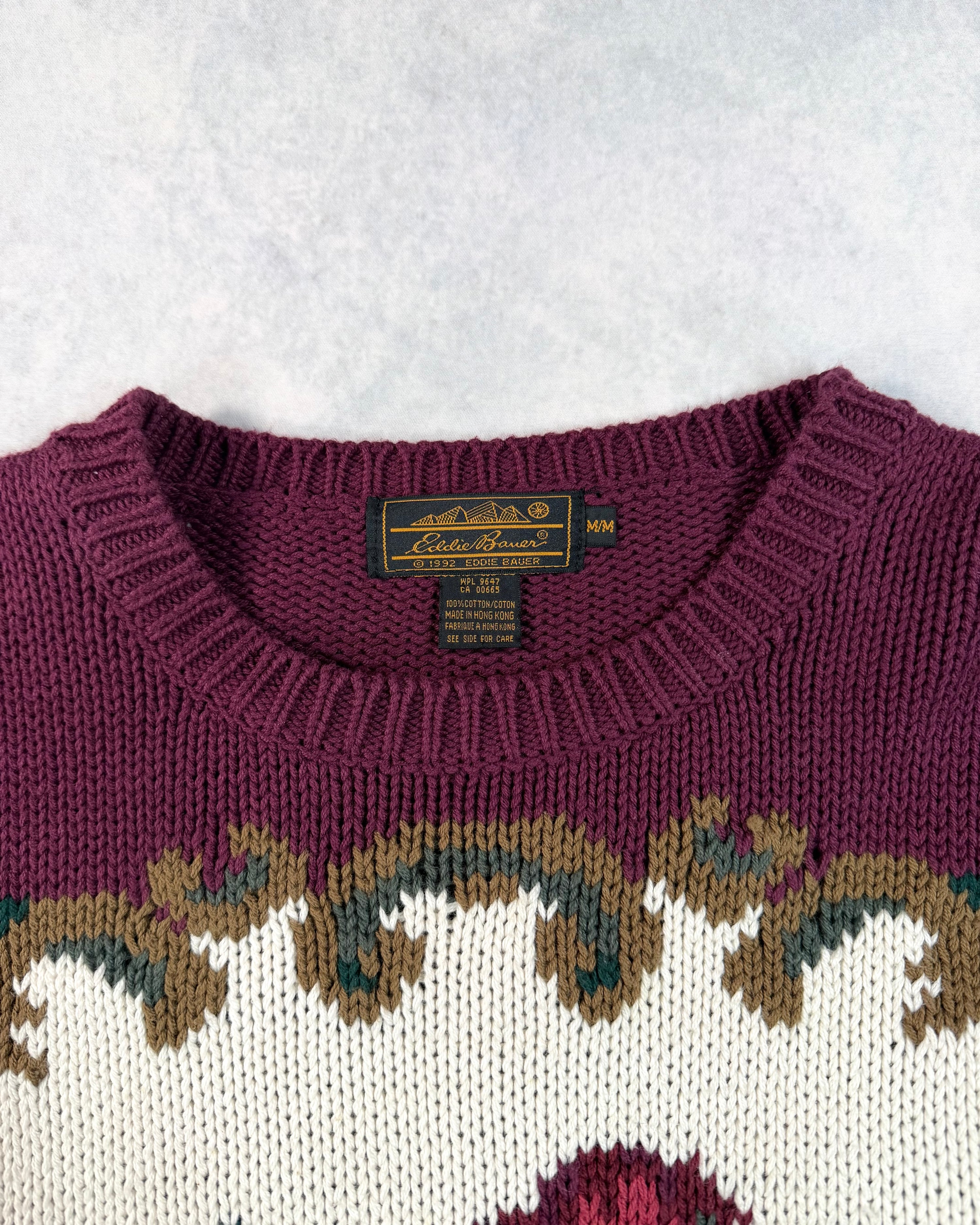 Vintage 1992 Eddie Bauer Knit Flower Sweater Burgundy (M)