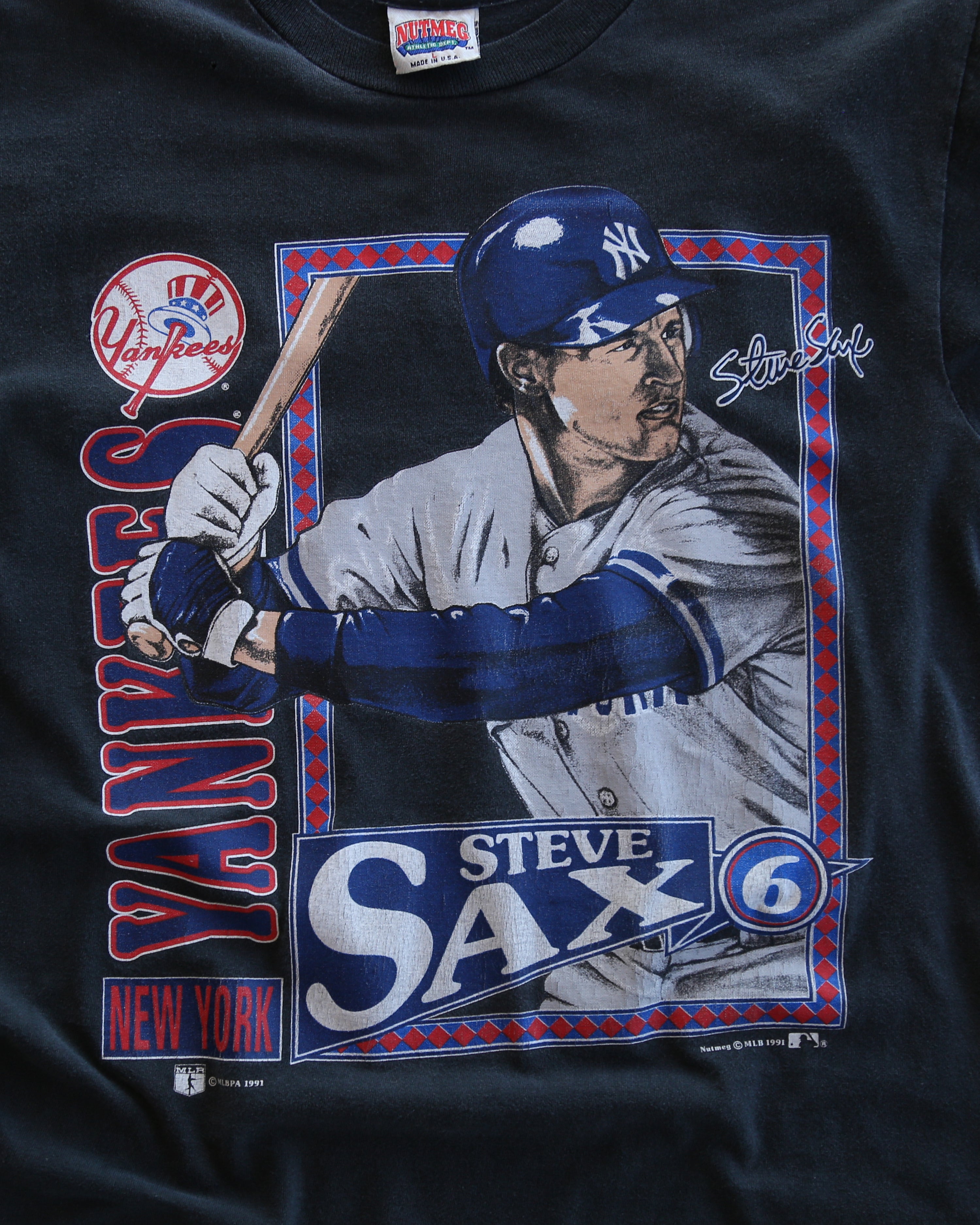 Vintage 1991 Yankees Steve Sax Nutmeg Player T-Shirt (L)
