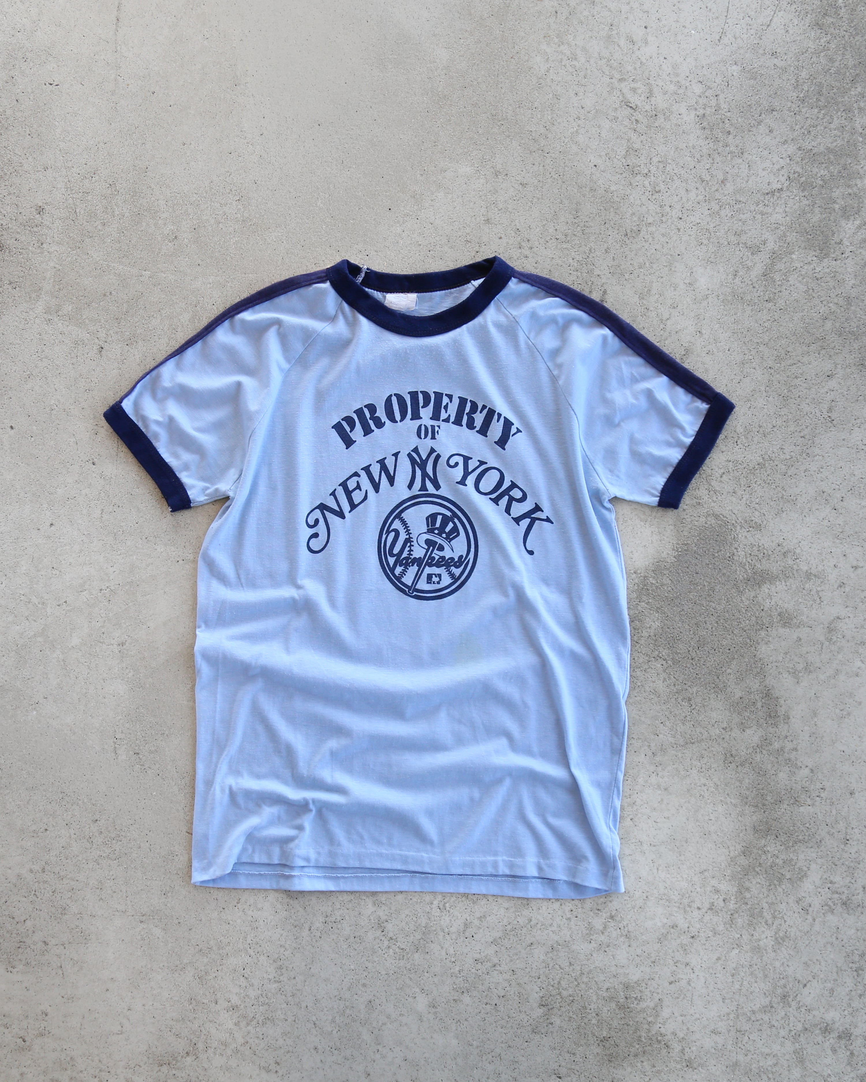 Vintage 70's Yankees "Property of New York" Ringer T-Shirt Blue (L)