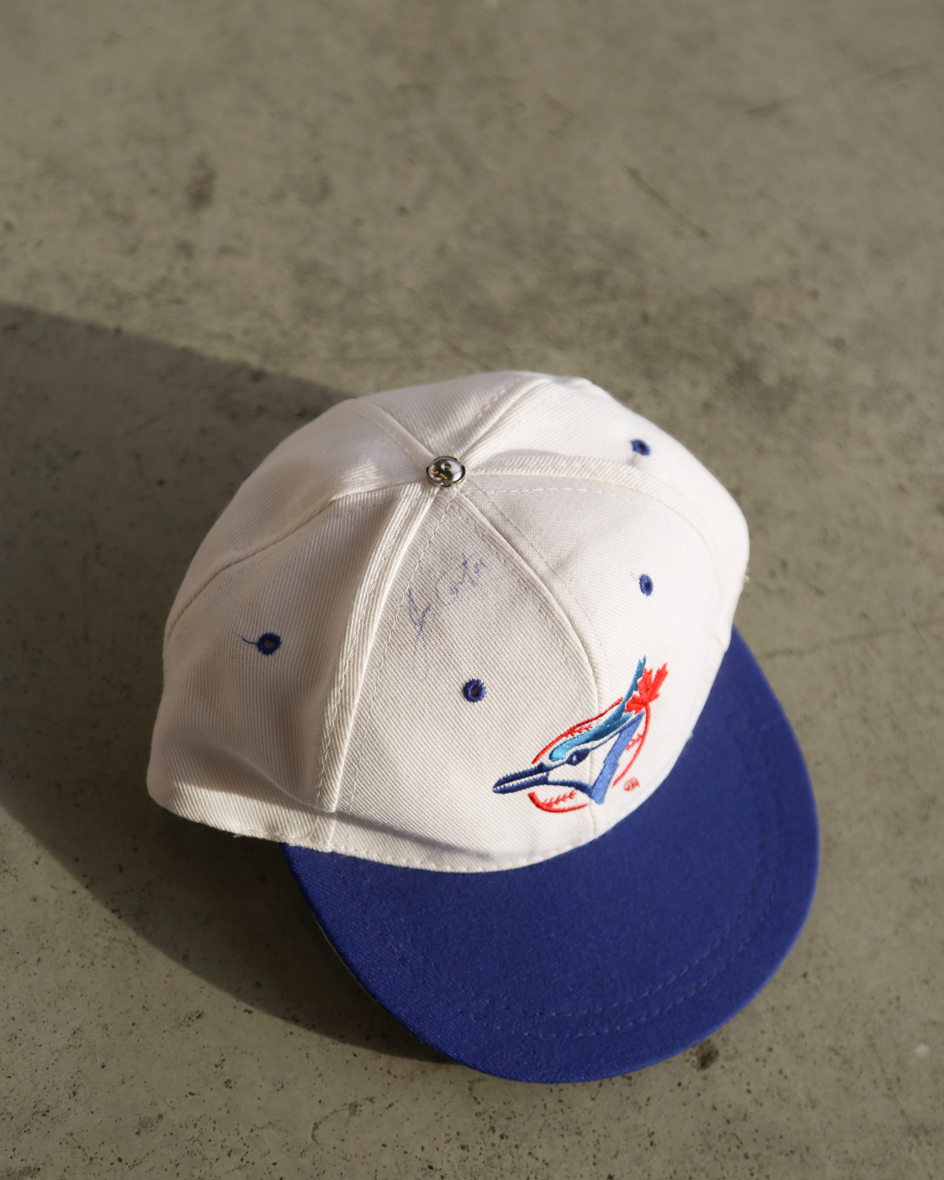 Vintage 90s Toronto Blue Jays Youth Snapback Hat Autographed by Joe Carter