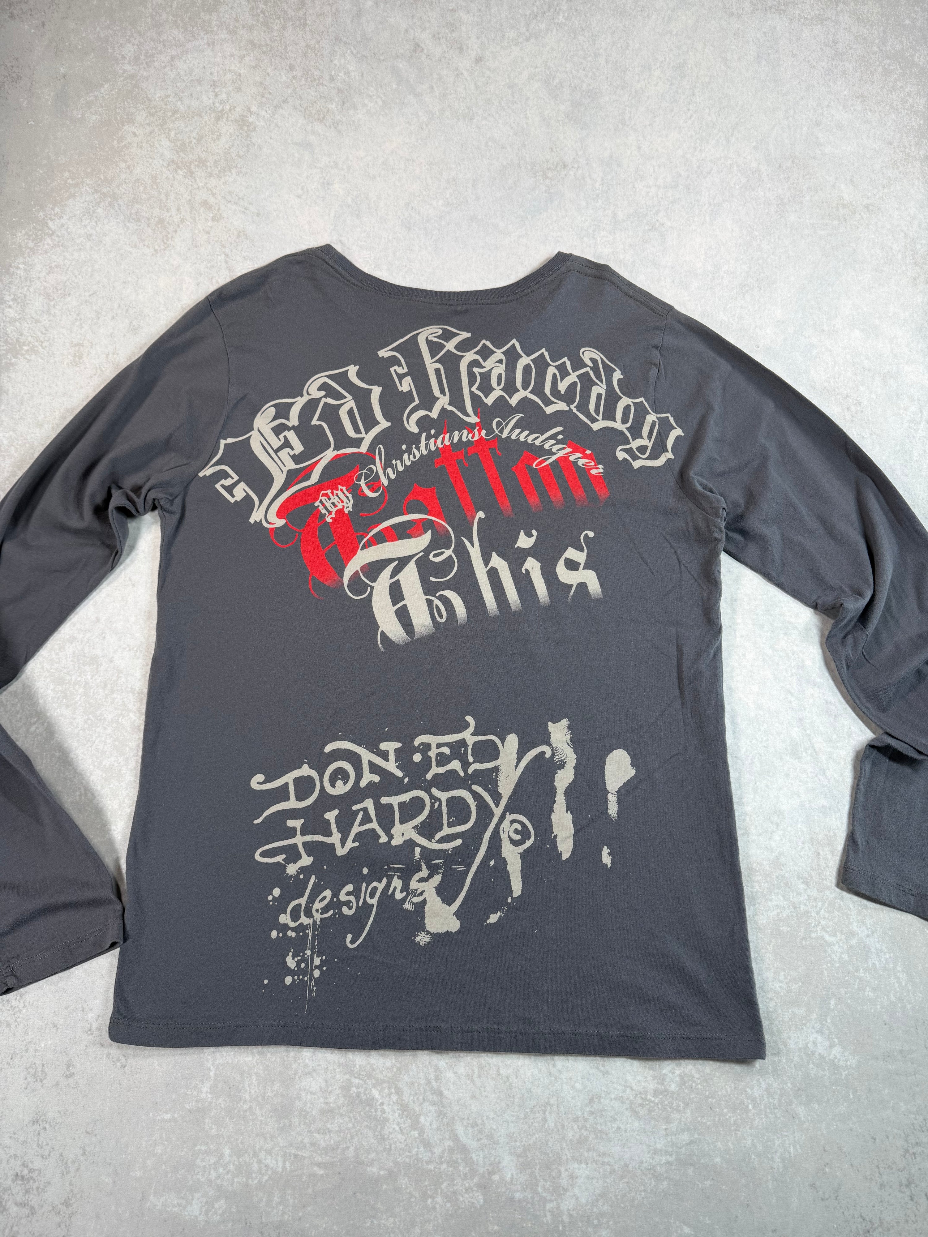 Vintage 2000’s Ed Hardy by Christian Audigier Tiger Longsleeve Shirt Grey (L)