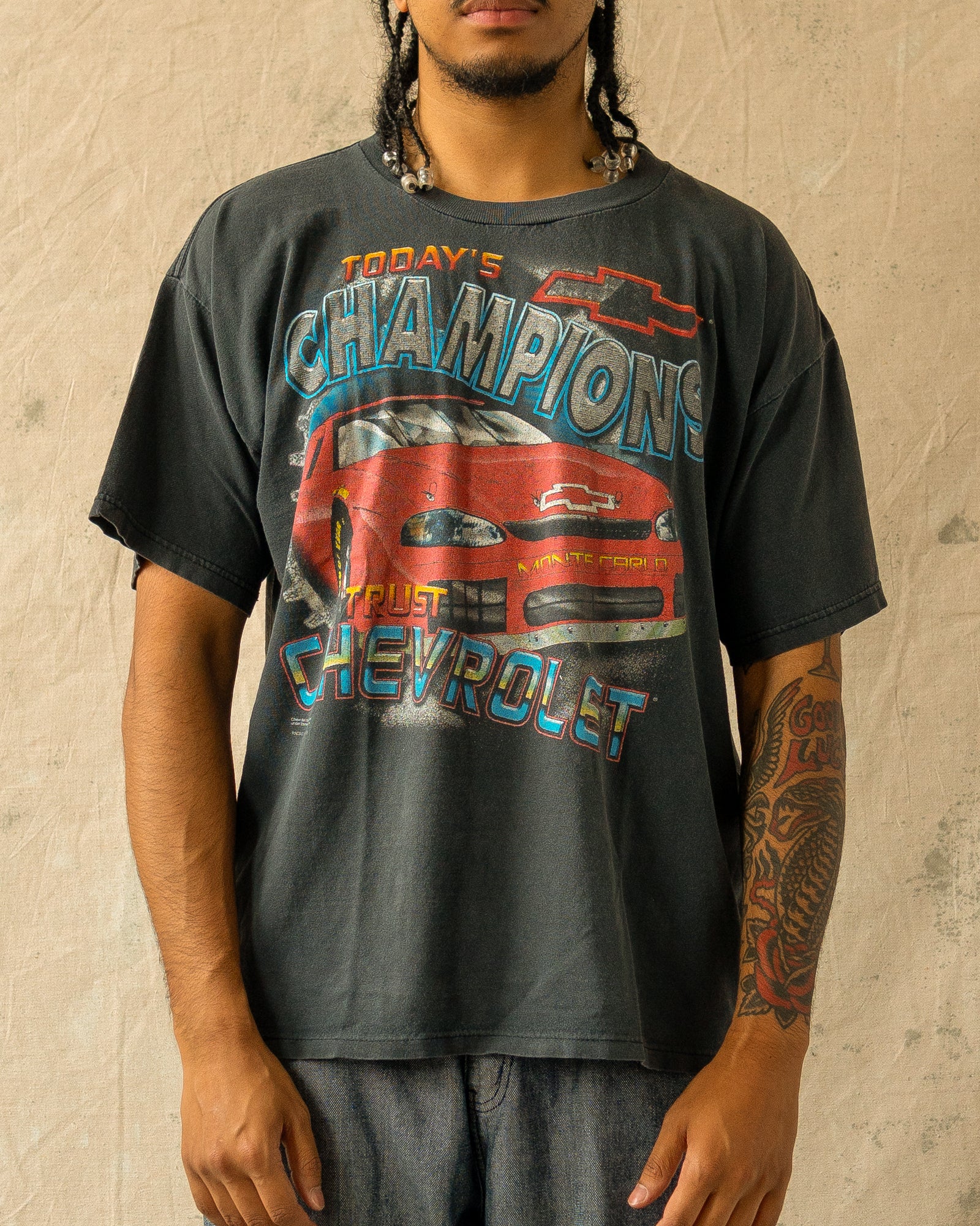 Vintage 90s Chevrolet Racing T-Shirt Faded Black (L)