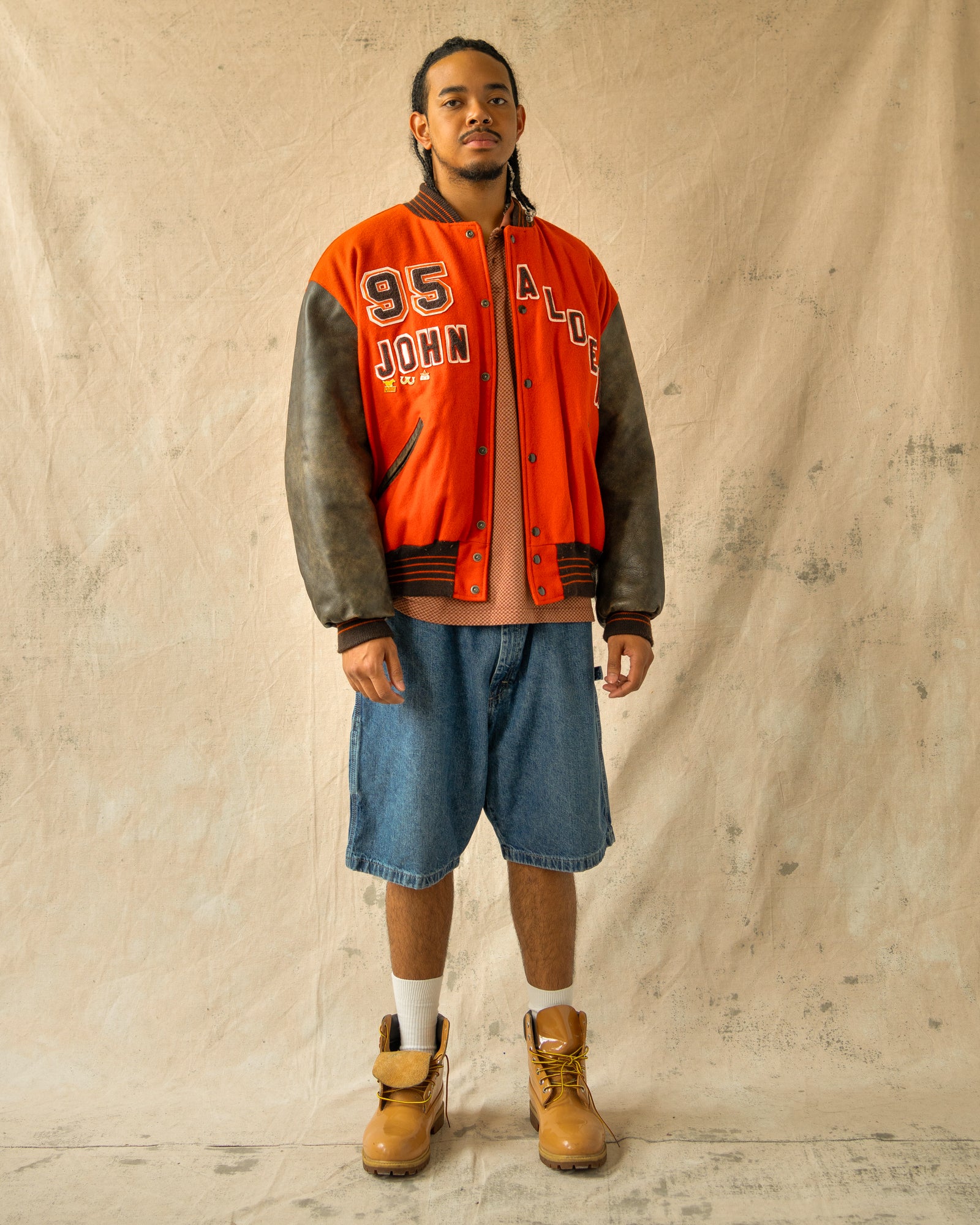 Vintage 90s Claymont Mustangs Varsity Jacket Orange (XL)