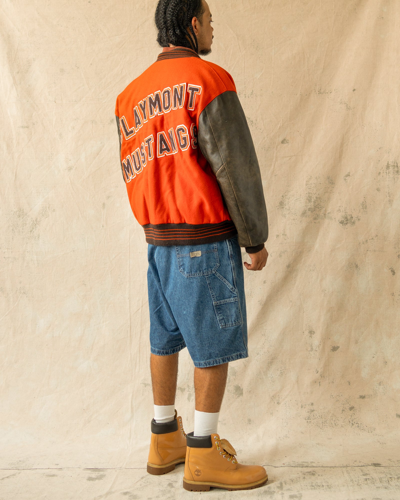 Vintage 90s Claymont Mustangs Varsity Jacket Orange (XL)