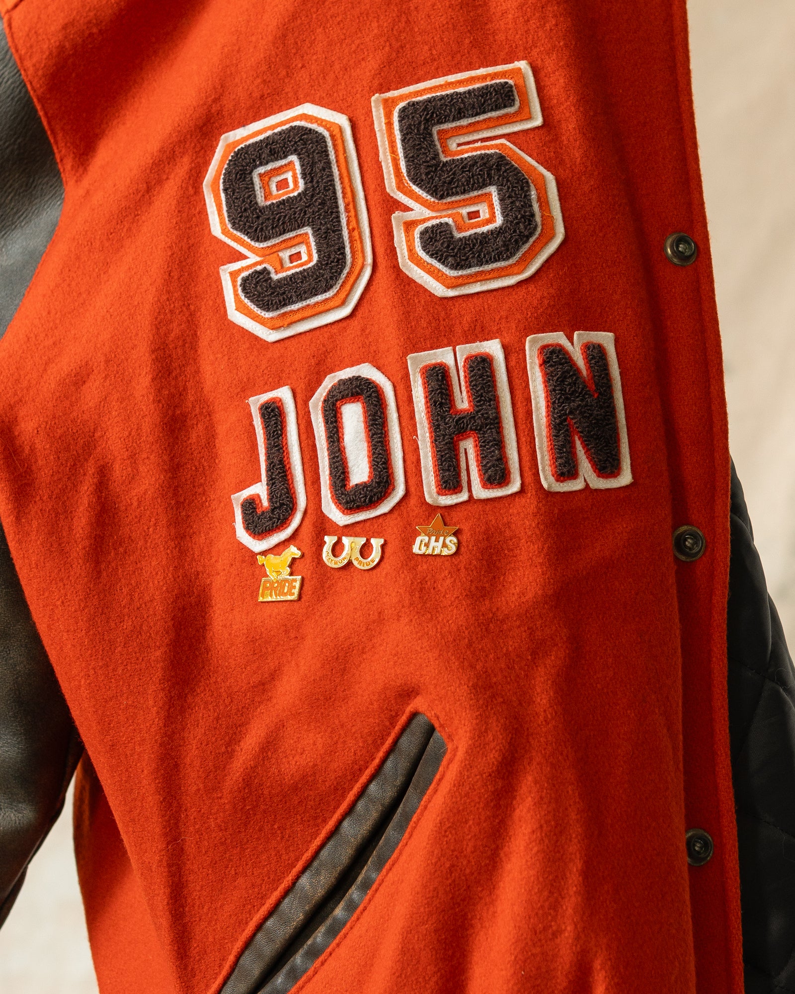 Vintage 90s Claymont Mustangs Varsity Jacket Orange (XL)