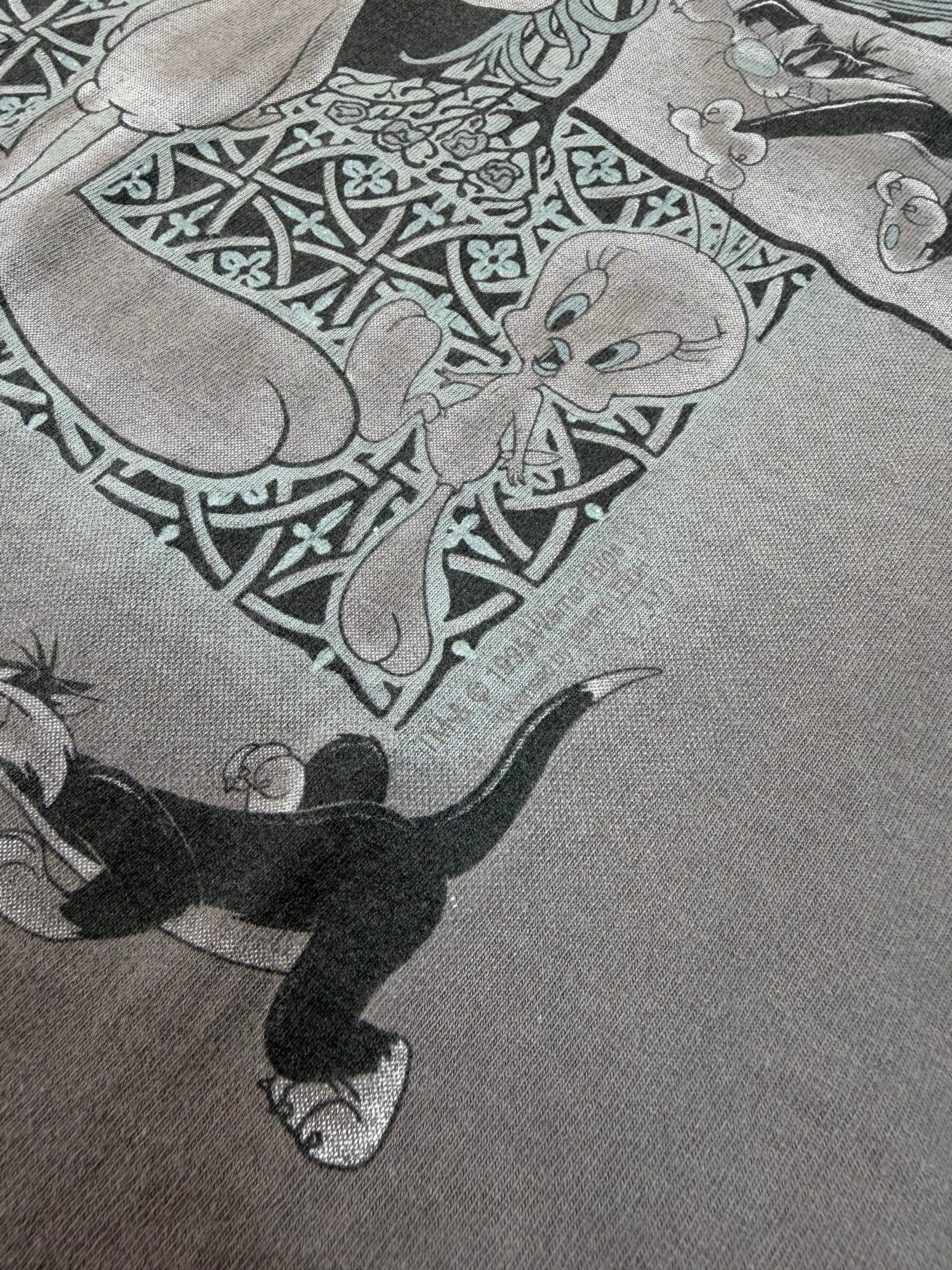 Vintage 1995 Looney Tunes Tweety Bird T-Shirt Faded Grey (L)