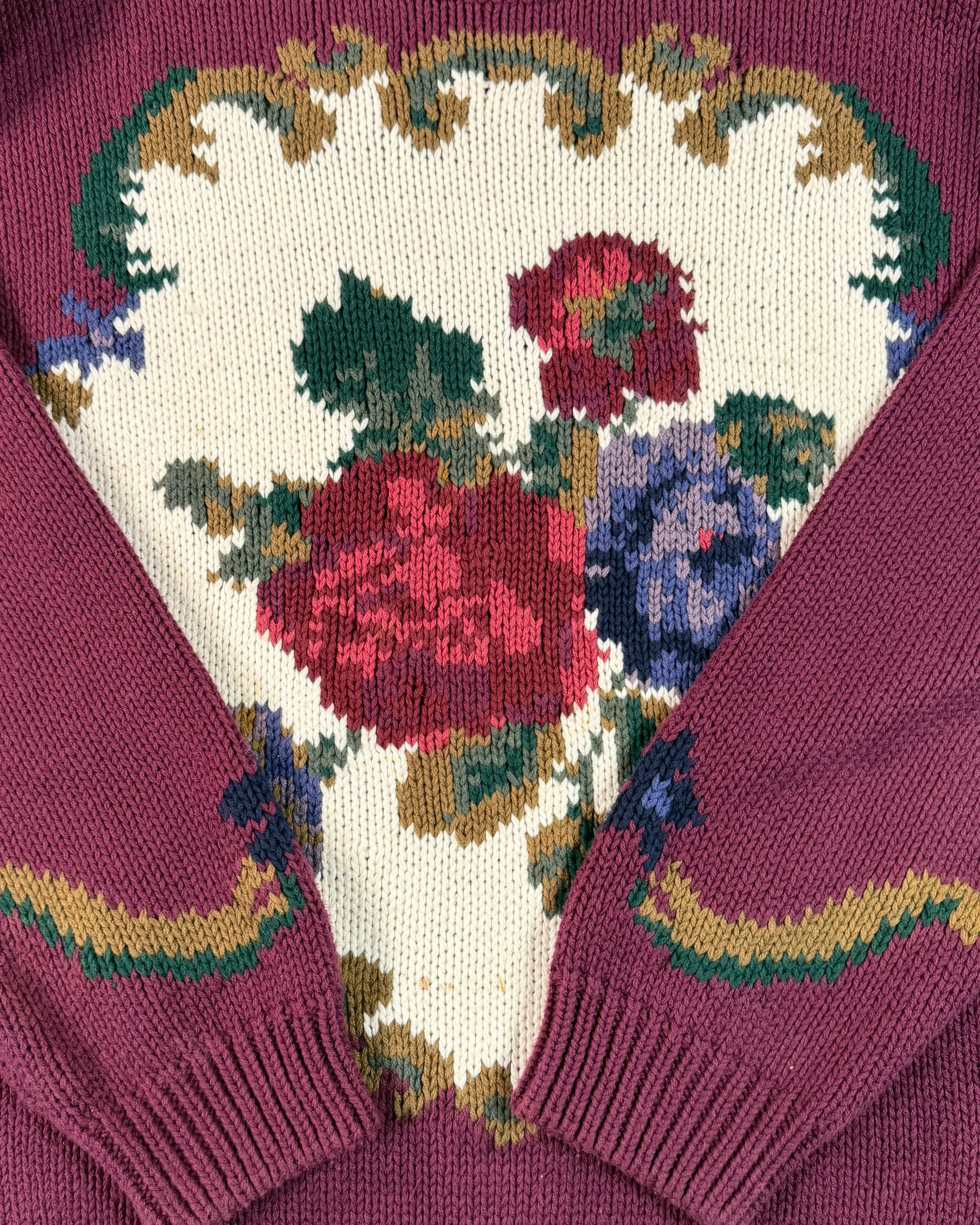 Vintage 1992 Eddie Bauer Knit Flower Sweater Burgundy (M)