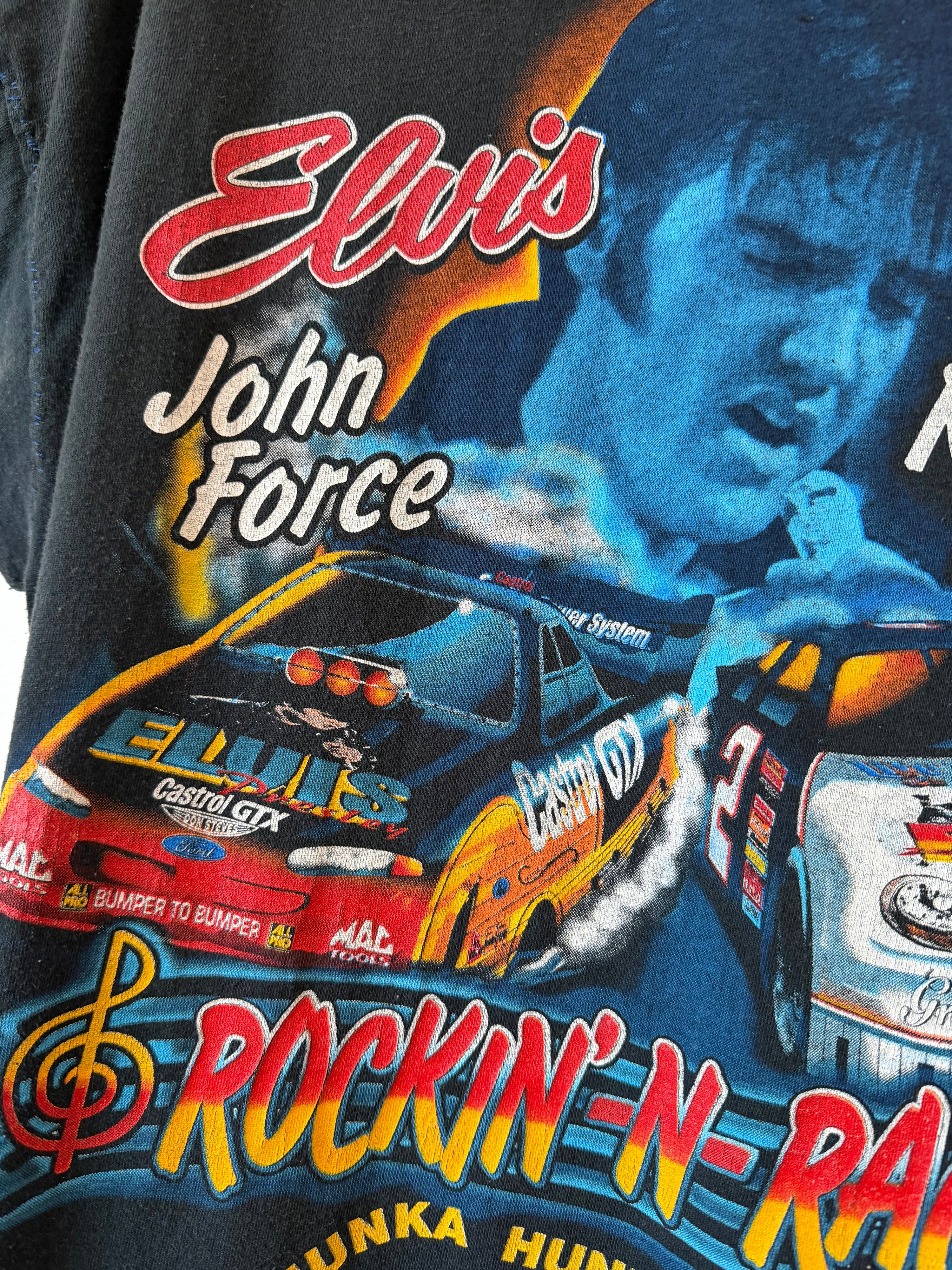 Vintage 1998 Elvis Racing T-Shirt, Rusty Wallace & John Force (XL)