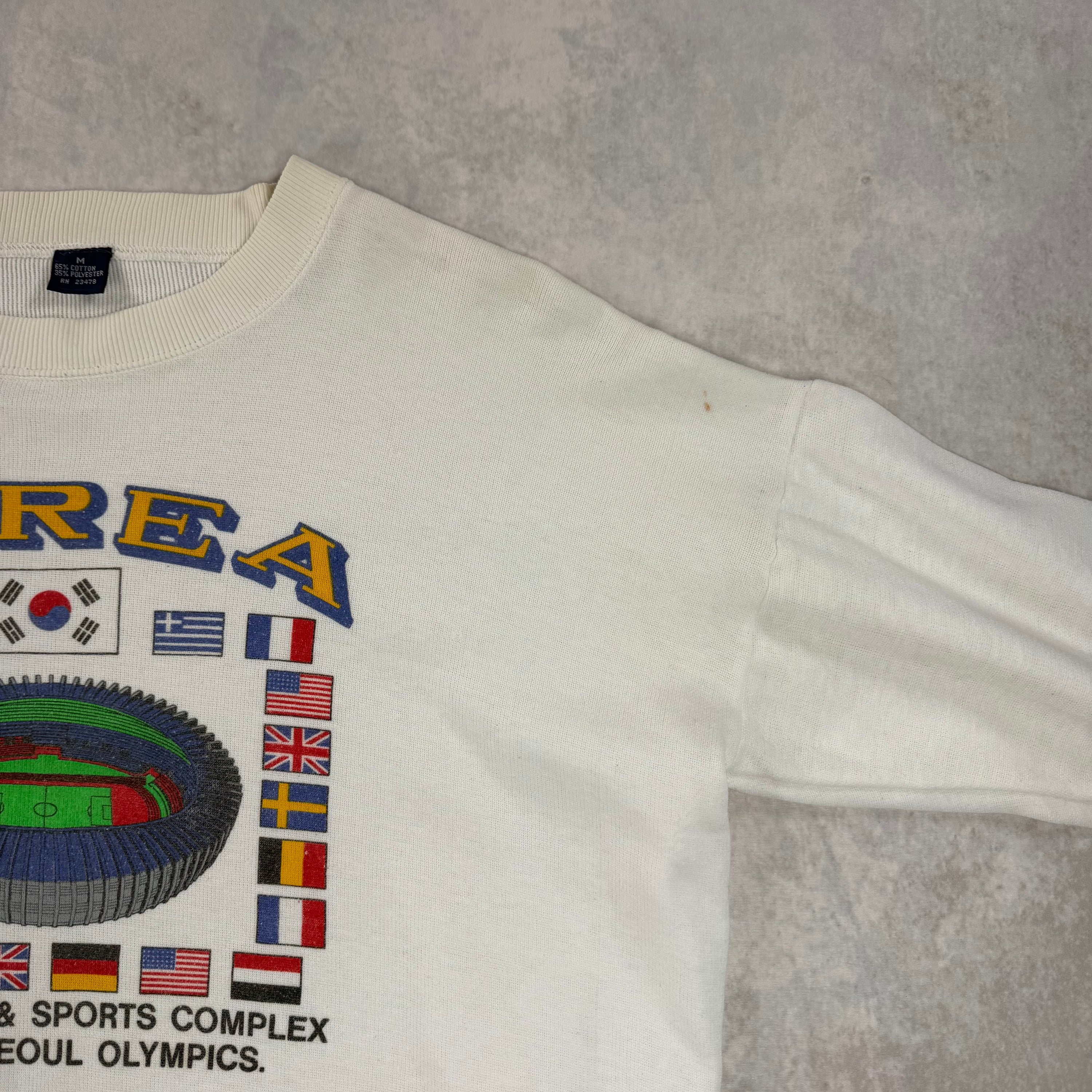 Vintage 1988 Korea Seoul Olympics Crewneck Sweatshirt White (M)