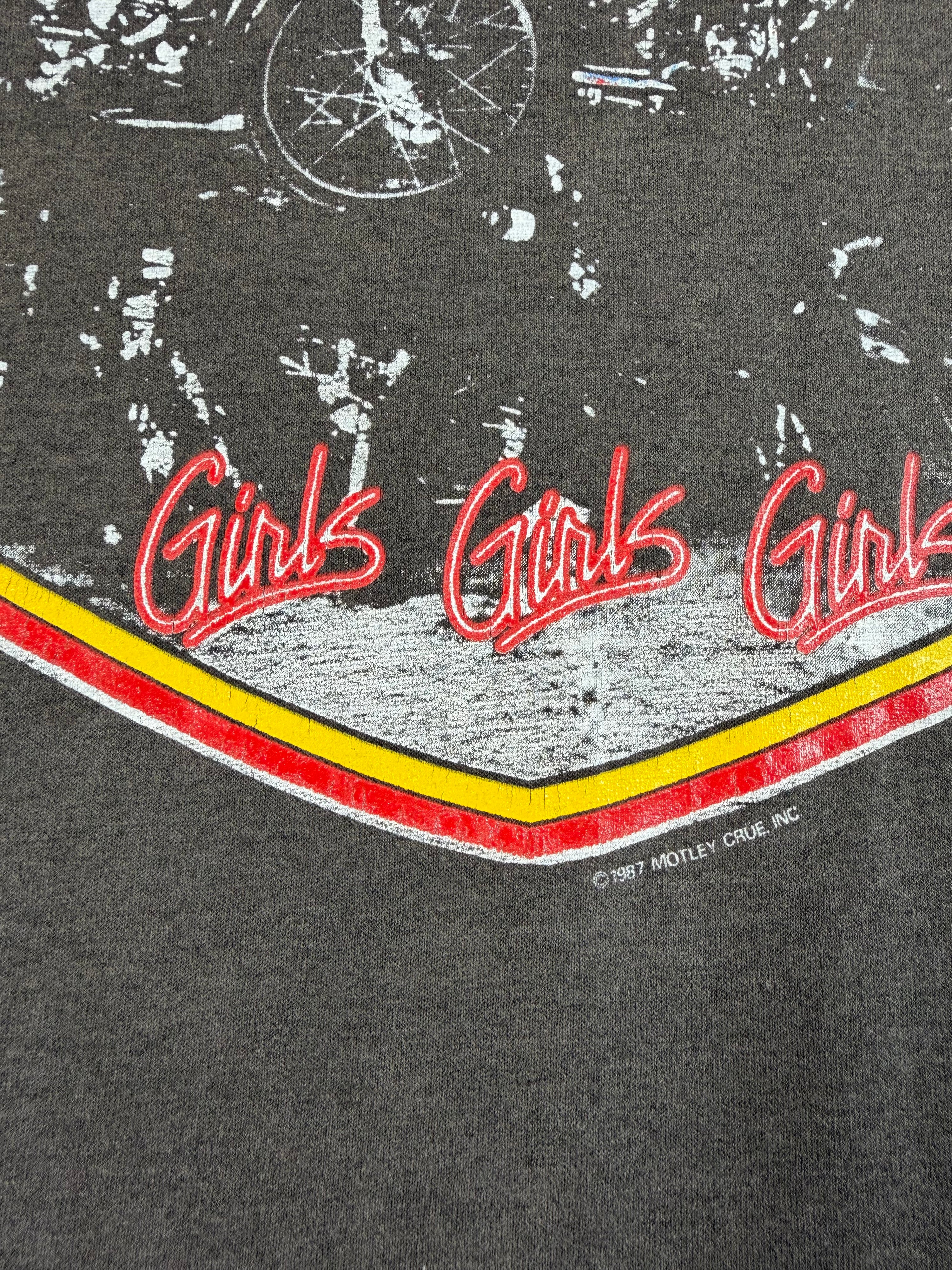 Vintage 1987 Motley Crue “Girls Girls Girls” “LA California” Band T-Shirt Faded Black (S/M)