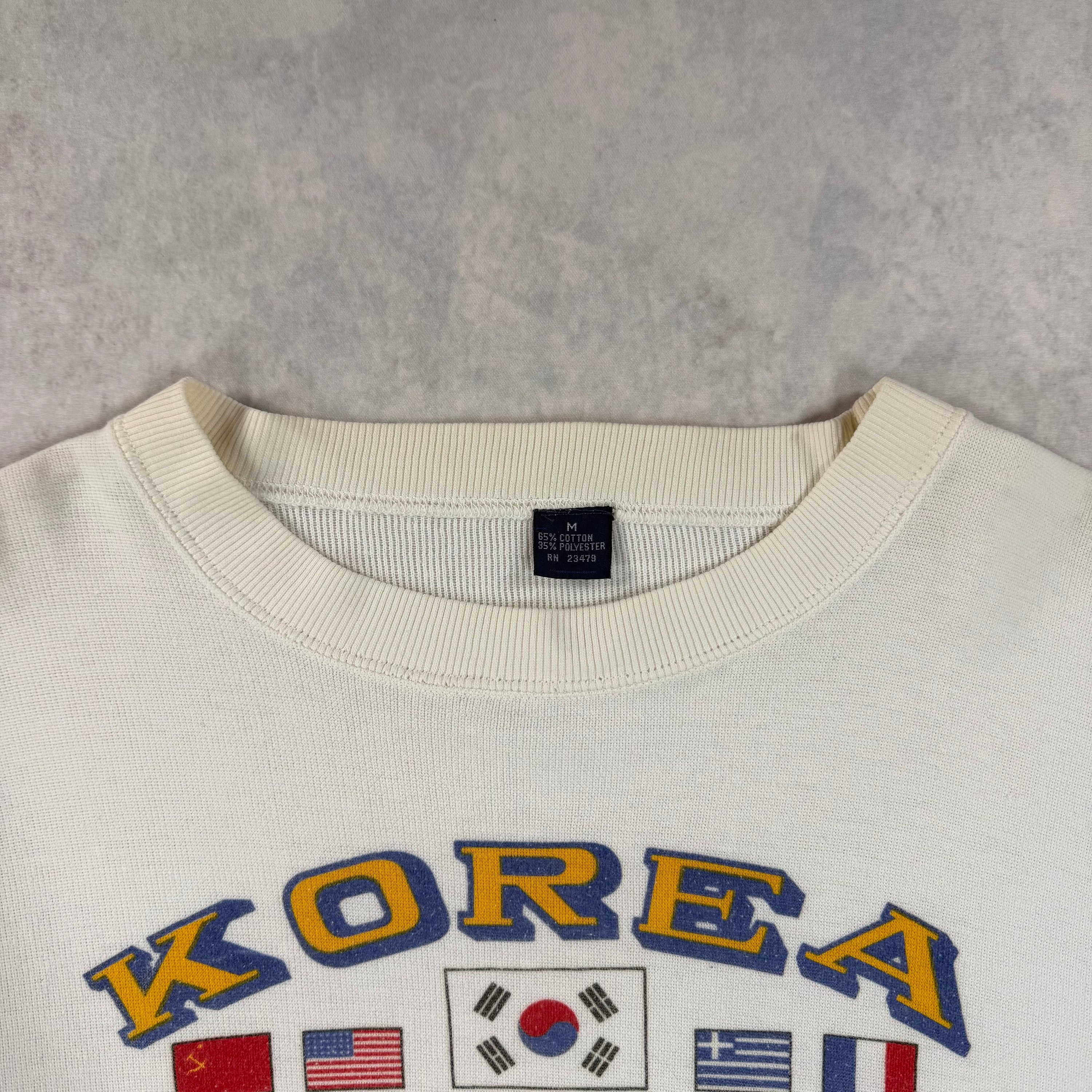 Vintage 1988 Korea Seoul Olympics Crewneck Sweatshirt White (M)