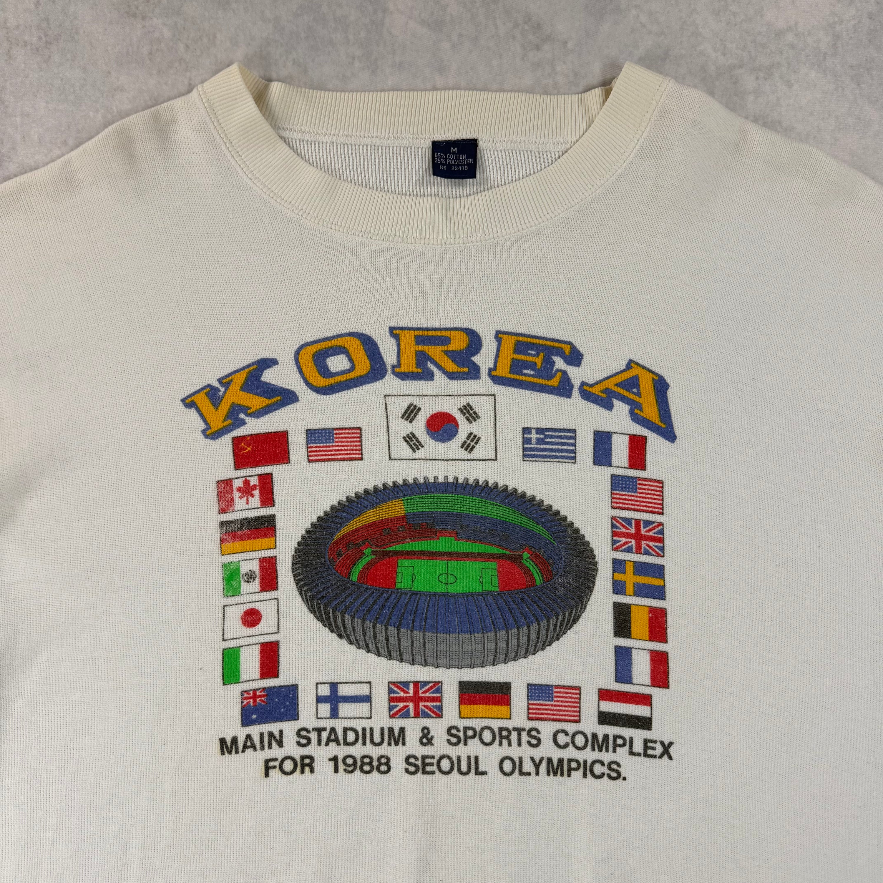 Vintage 1988 Korea Seoul Olympics Crewneck Sweatshirt White (M)