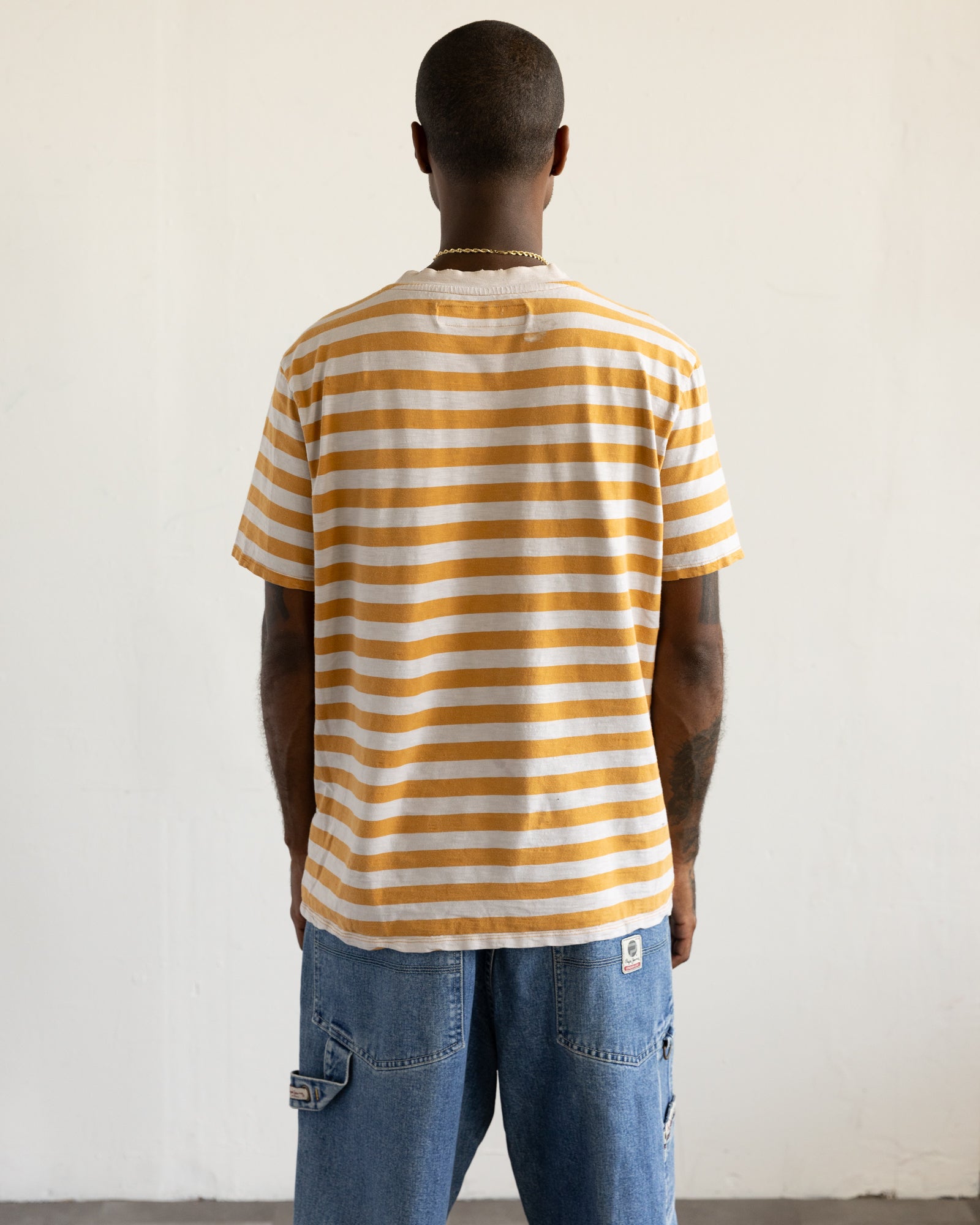 Vintage Y2K Guess Striped T-Shirt Mustard (L)