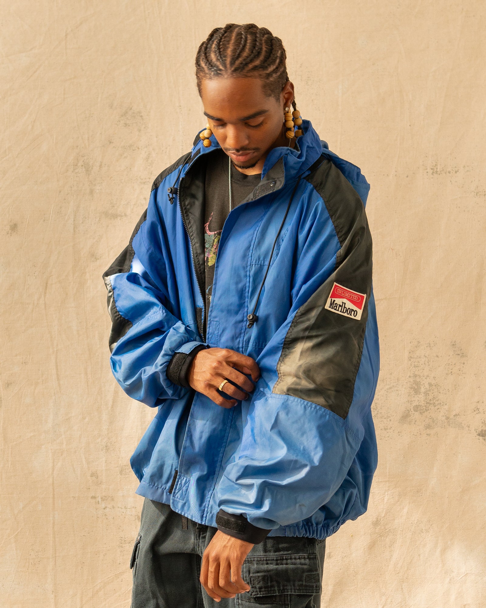 Vintage 90s Marlboro Windbreaker Jacket Blue (XL)