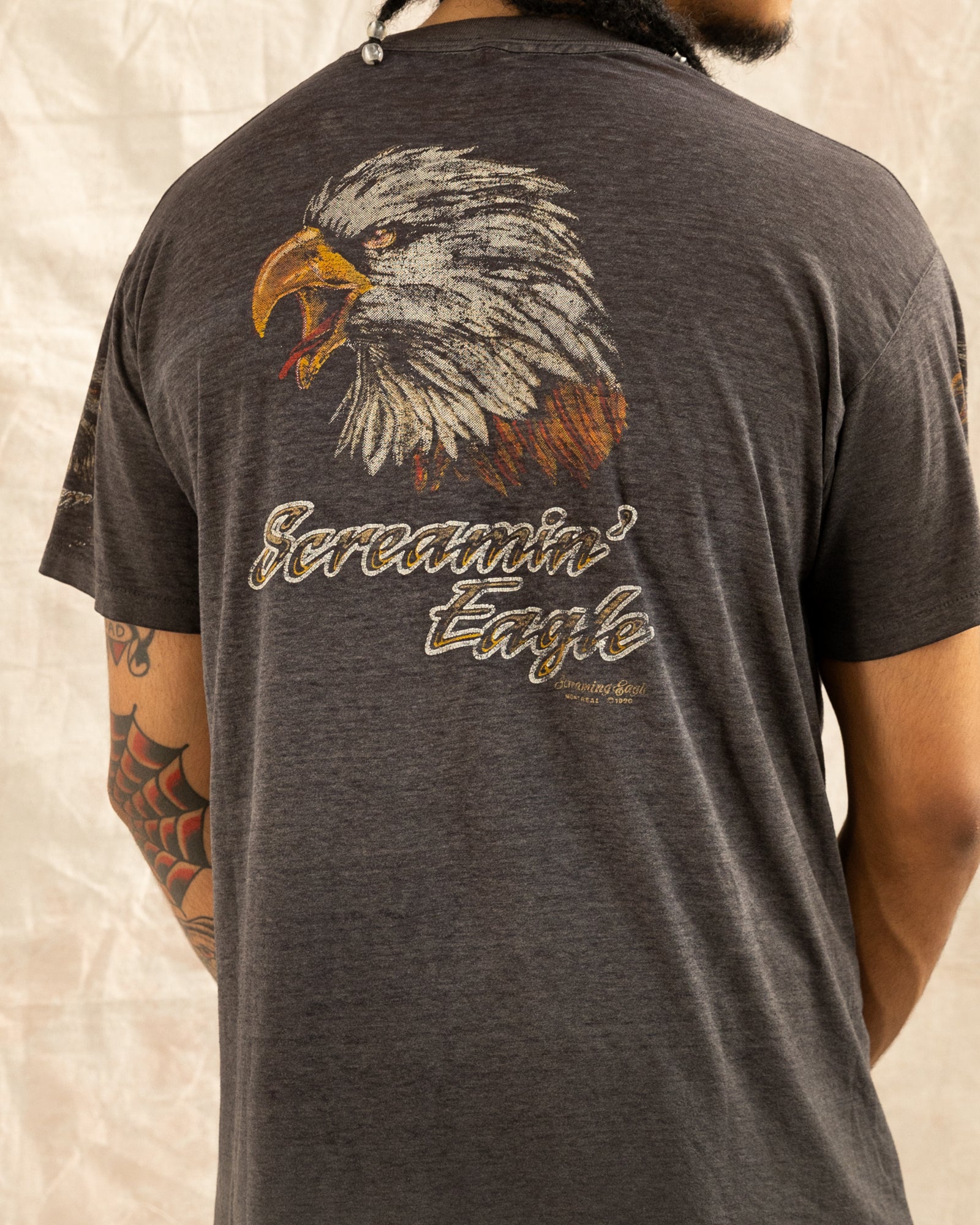 Vintage 80s Screaming Eagle T-Shirt Faded Black (L)