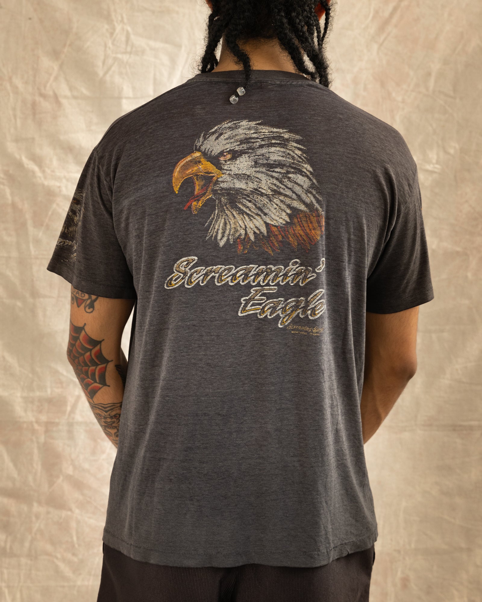 Vintage 80s Screaming Eagle T-Shirt Faded Black (L)