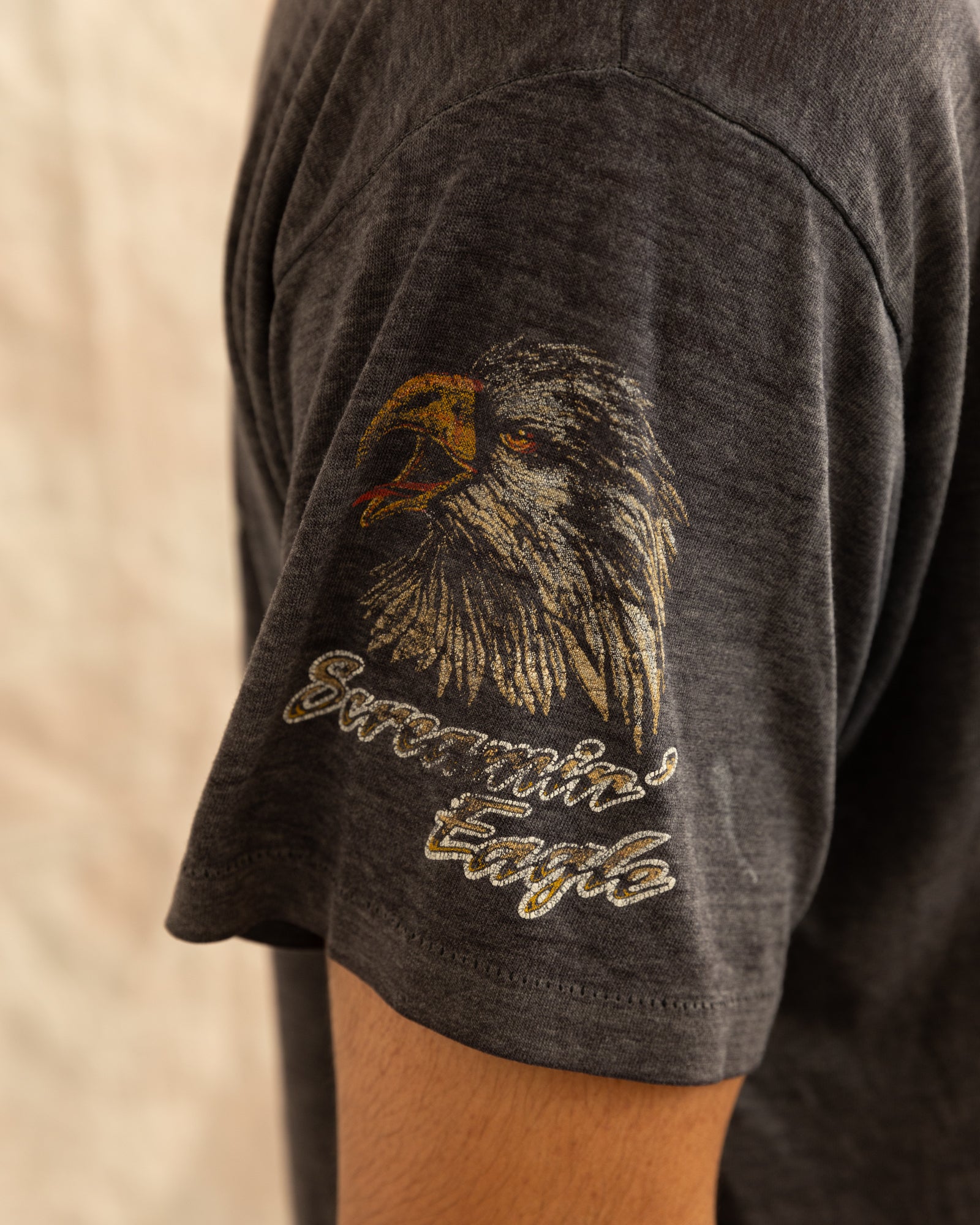 Vintage 80s Screaming Eagle T-Shirt Faded Black (L)