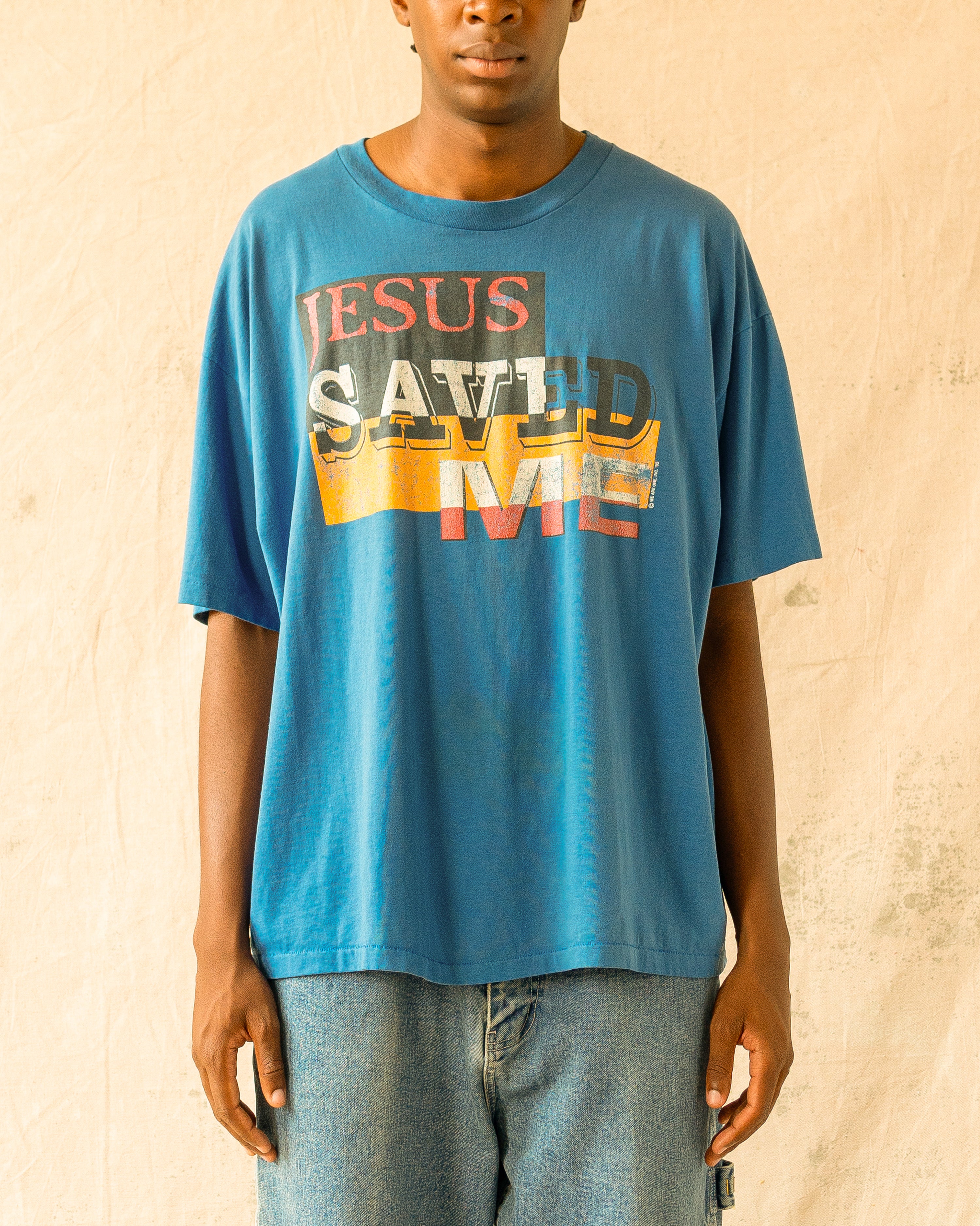 Vintage 90s Jesus Saved Me T-Shirt Blue (XL)