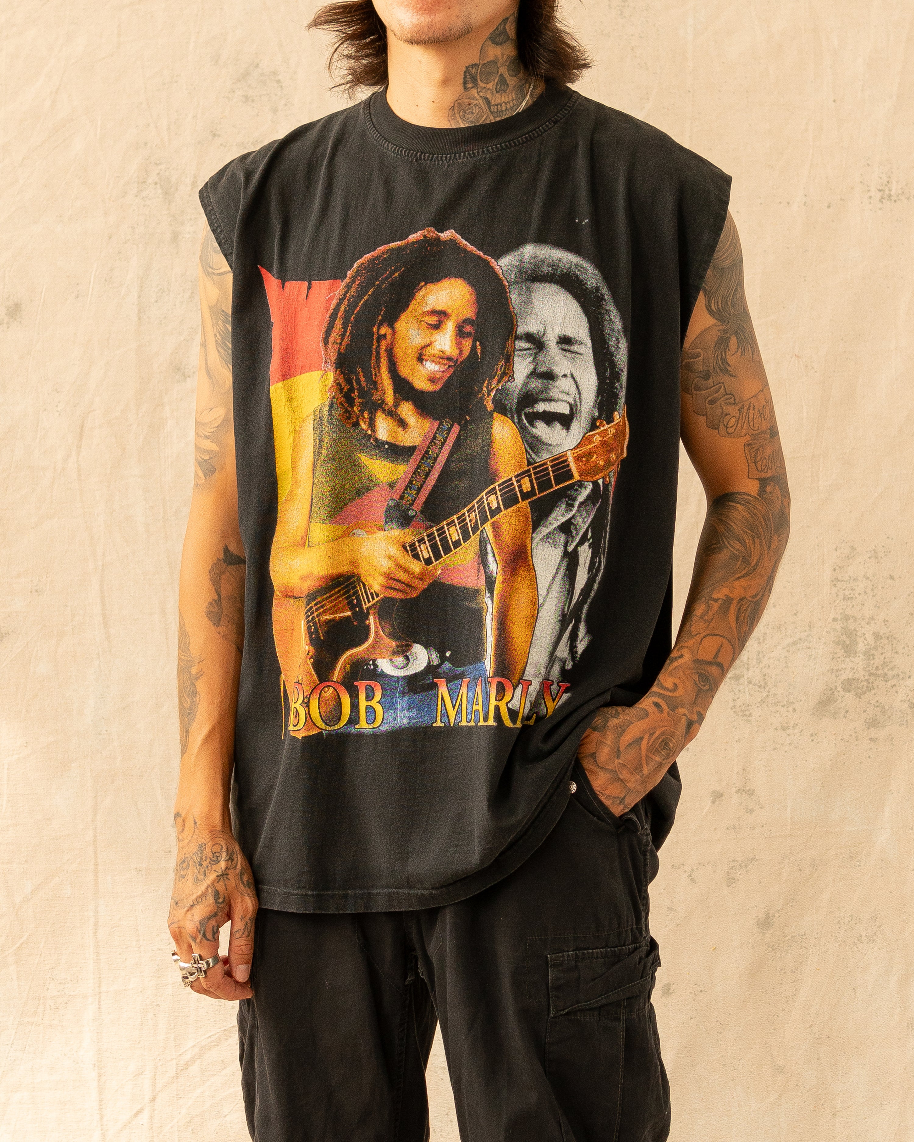 Vintage 90s Bob Marley Cut Off Tee Black (XL)