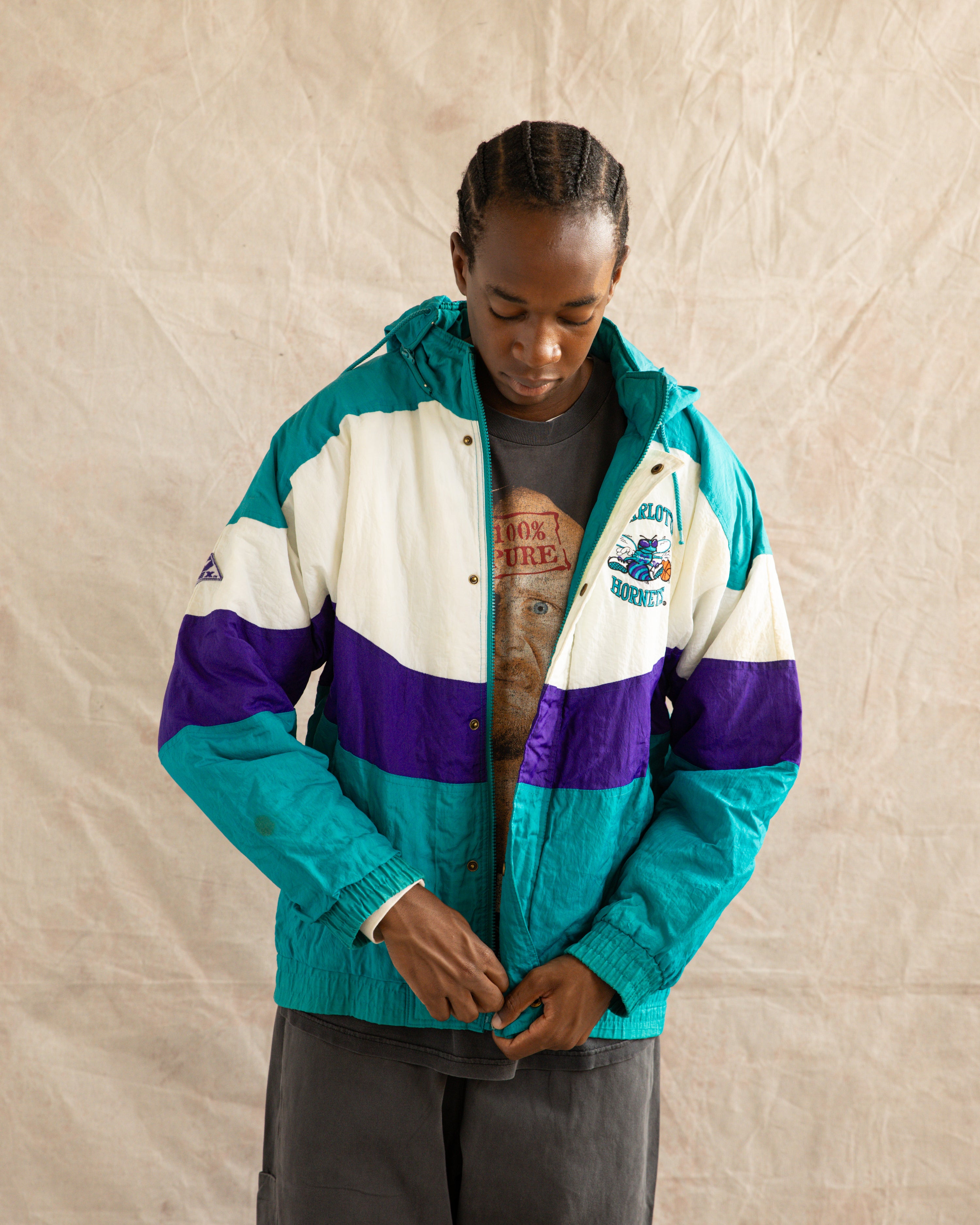 Vintage 90s Charlotte Hornets NBA Apex One Jacket Teal (XL)