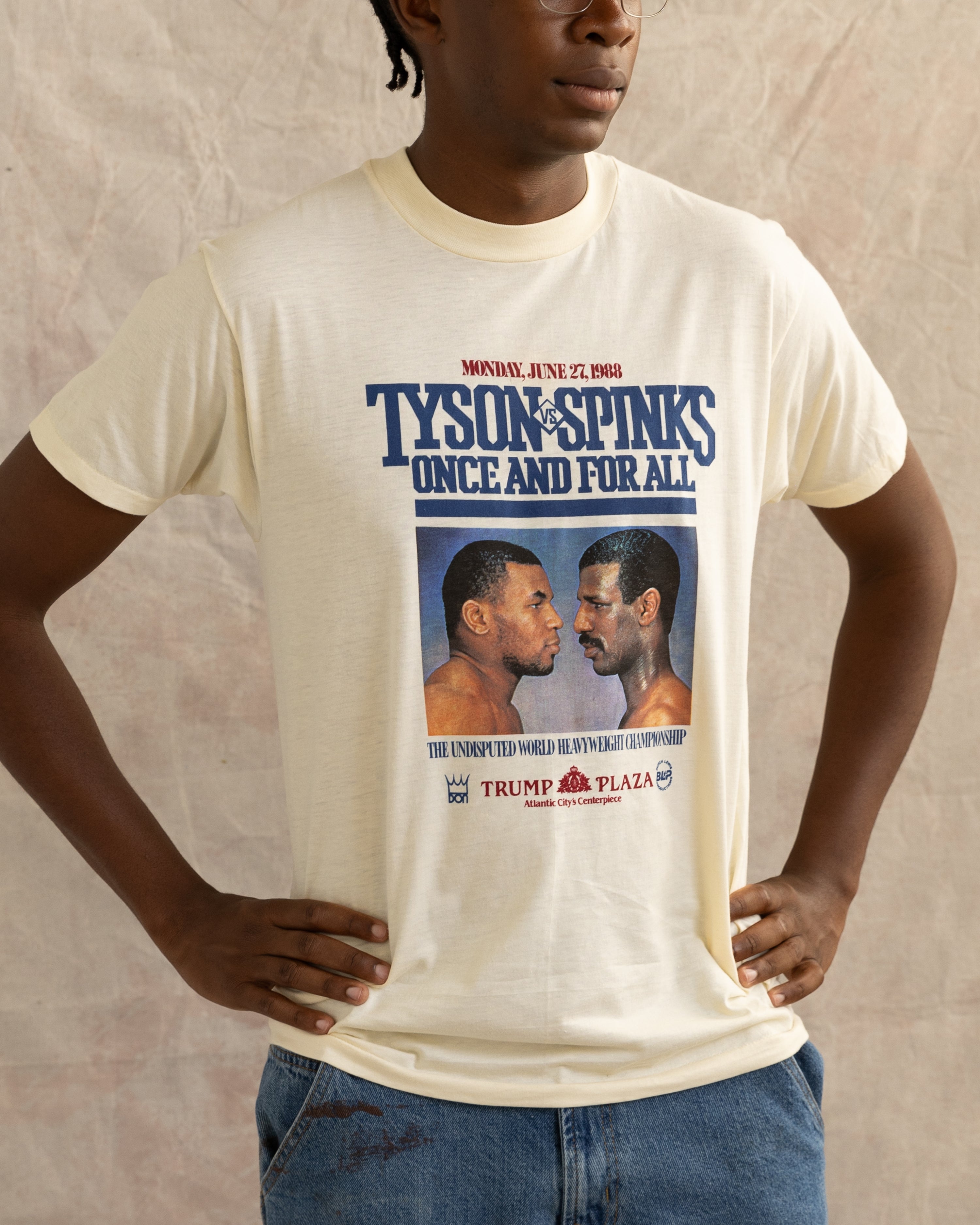 Vintage 1988 Tyson Vs Spinks Boxing Tee Cream (L)