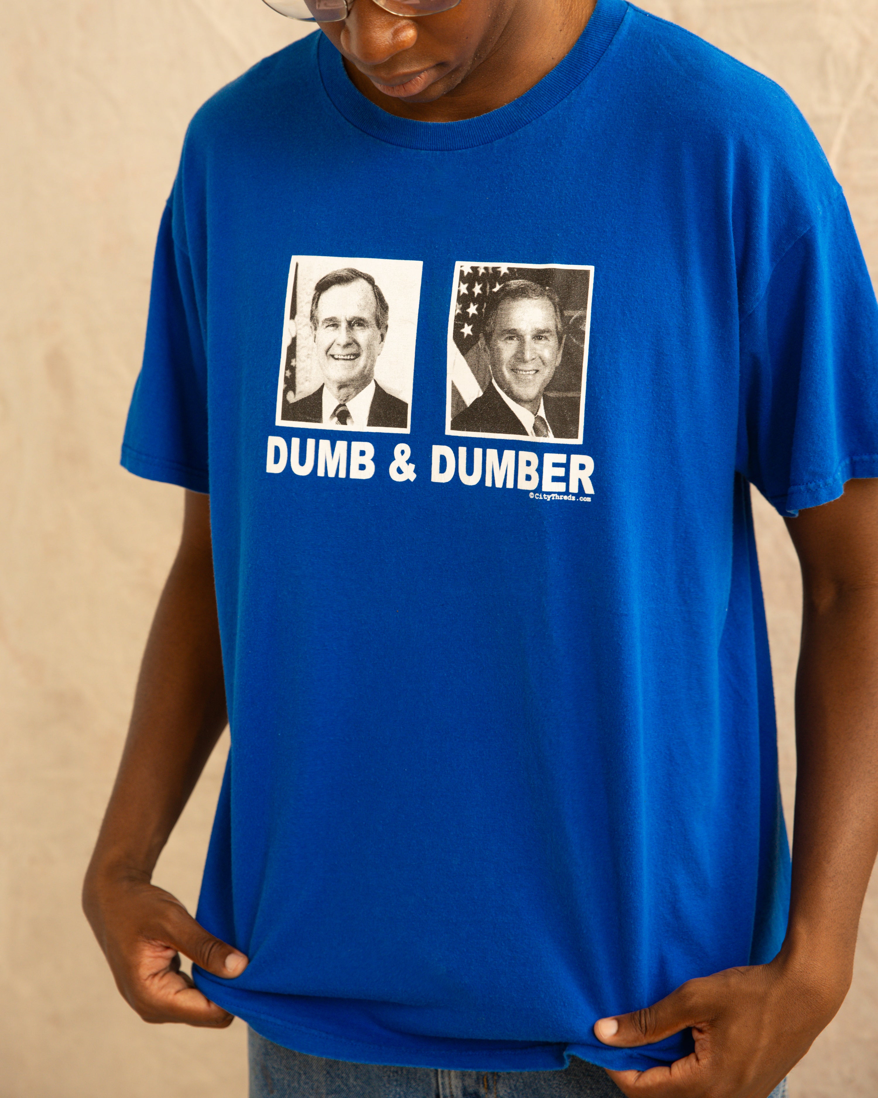 Vintage Dumb & Dumber USA President Bush T-Shirt Blue (XL)