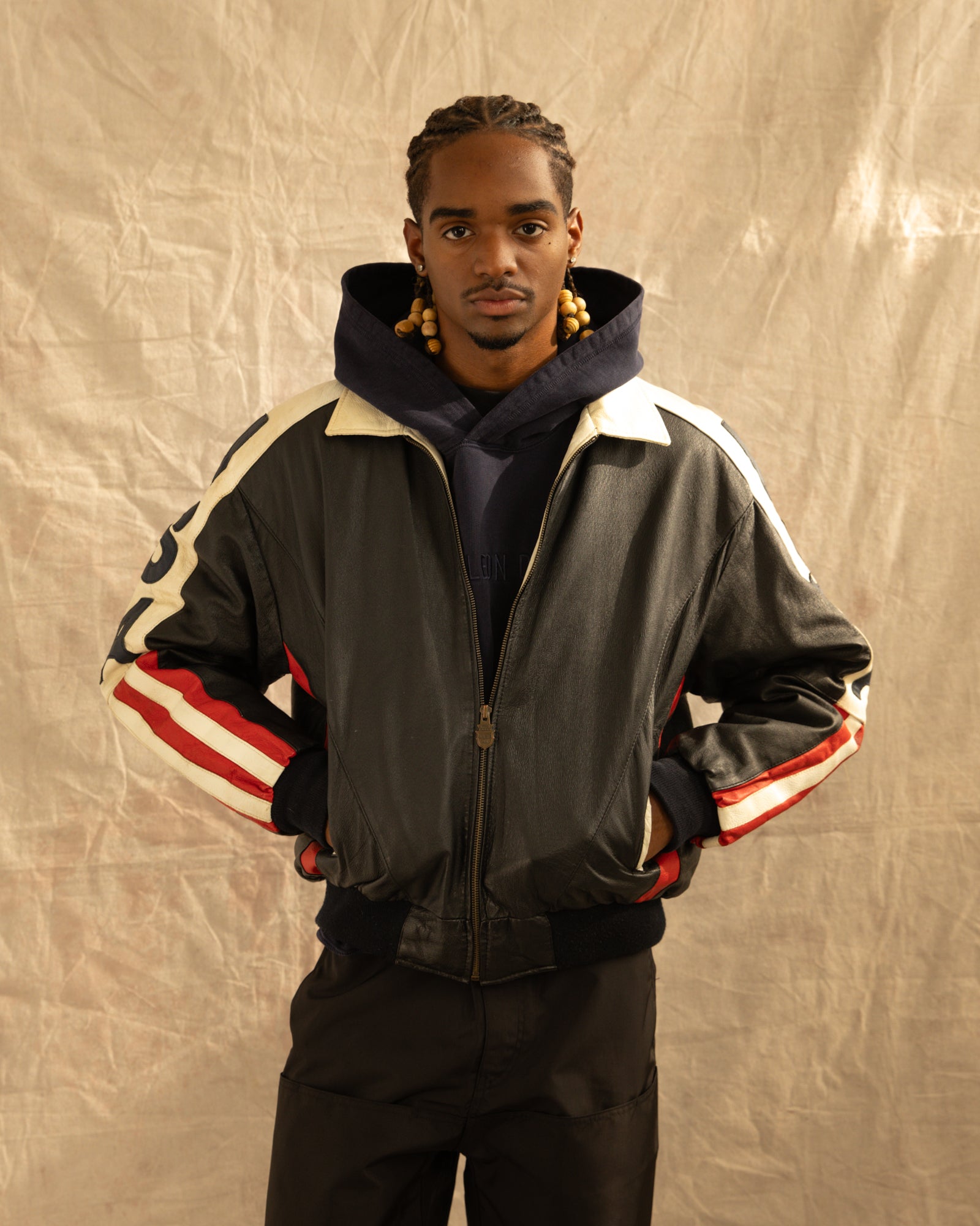 Vintage 90s USA Leather Bomber Jacket Black (XL)