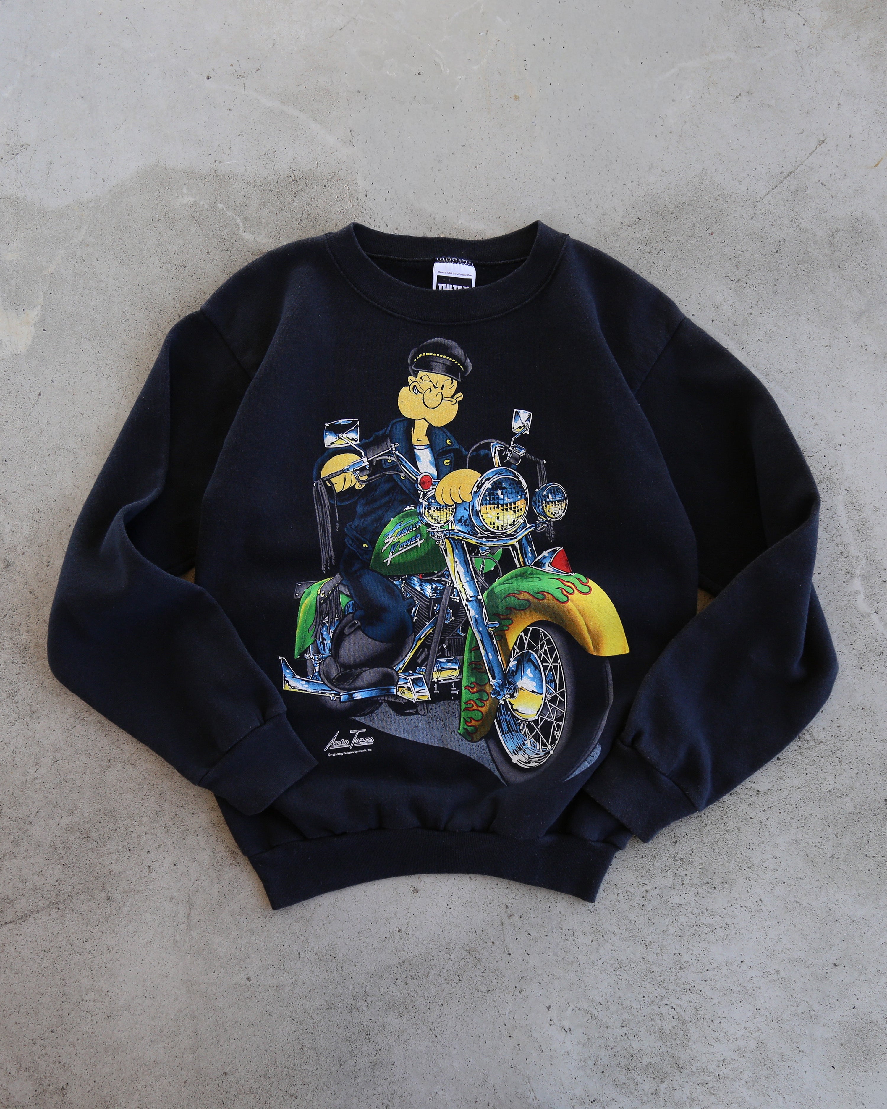 Popeye The Sailor Man 1993 Biker Crewneck Black (M)